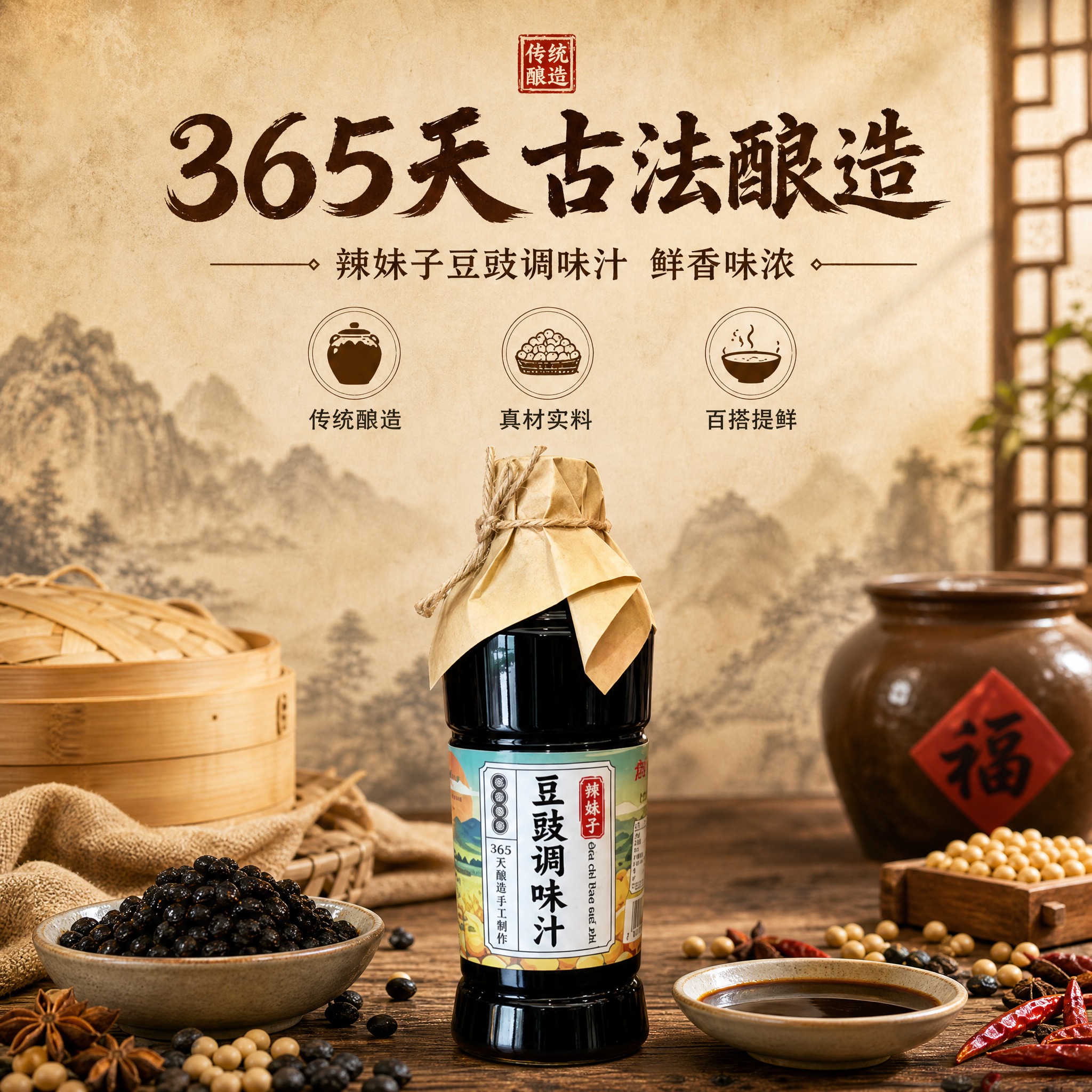 [单张主图] 辣妹子豆豉调味汁 高级氛围感主图，1:1比例，参… - 图片创意预览