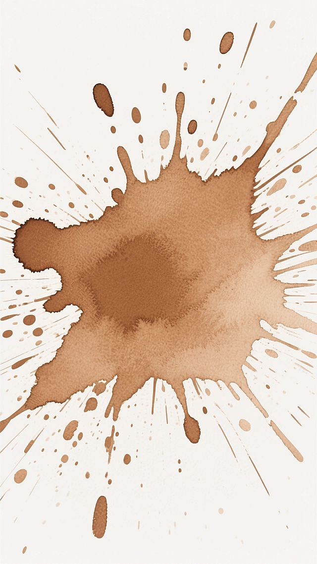 白色背景上，呈现出以棕褐色调为主的抽象飞溅纹理，纹理形态自然散开，由大小不一、分布疏密有致的棕褐色斑点和短线条组成，整体呈现出一种随性而富有动感的泼溅效果，边缘柔和过渡，无明显轮廓线，具有水彩或水墨晕染的轻盈质感，营造出简约而不失艺术感的背景氛围。