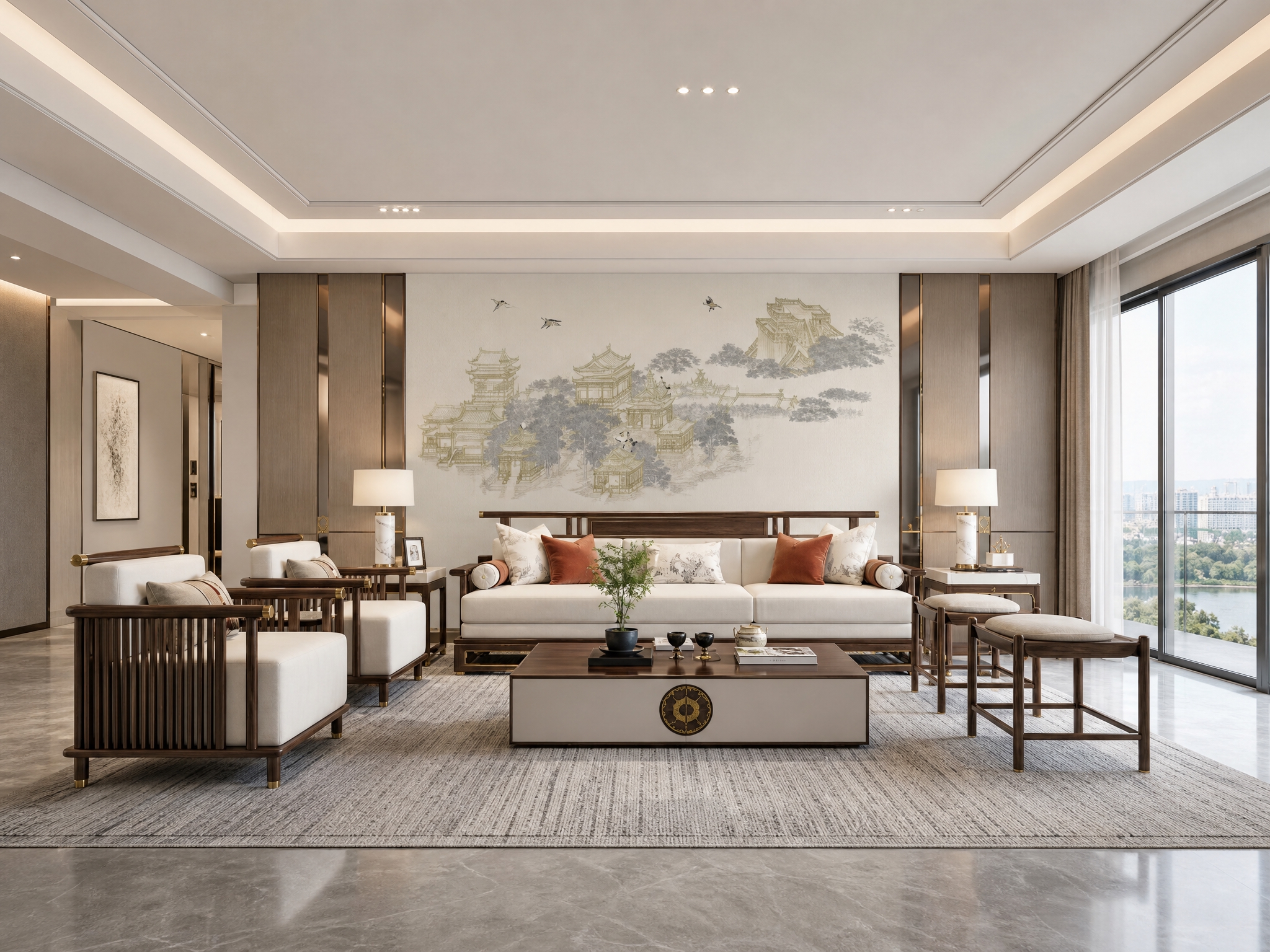 将参考图中的刺绣硬包背景墙图案完整保留，图案颜色和细节完全不变… - 图片创意预览