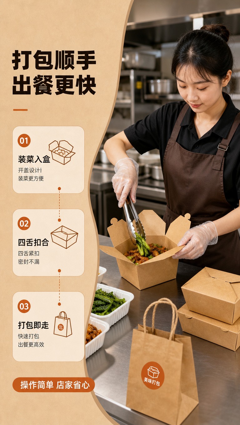 [商品] 使用【图1】牛皮纸餐盒（四舌片翻盖式外卖打包盒）；保… - 图片创意预览
