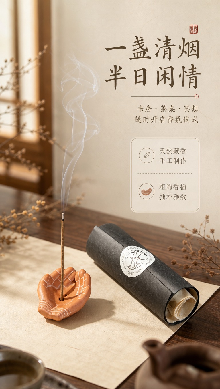 [商品] 使用【图2】掌心款佛手粗陶香插 + 黑色纸筒藏香；保… - 图片创意预览
