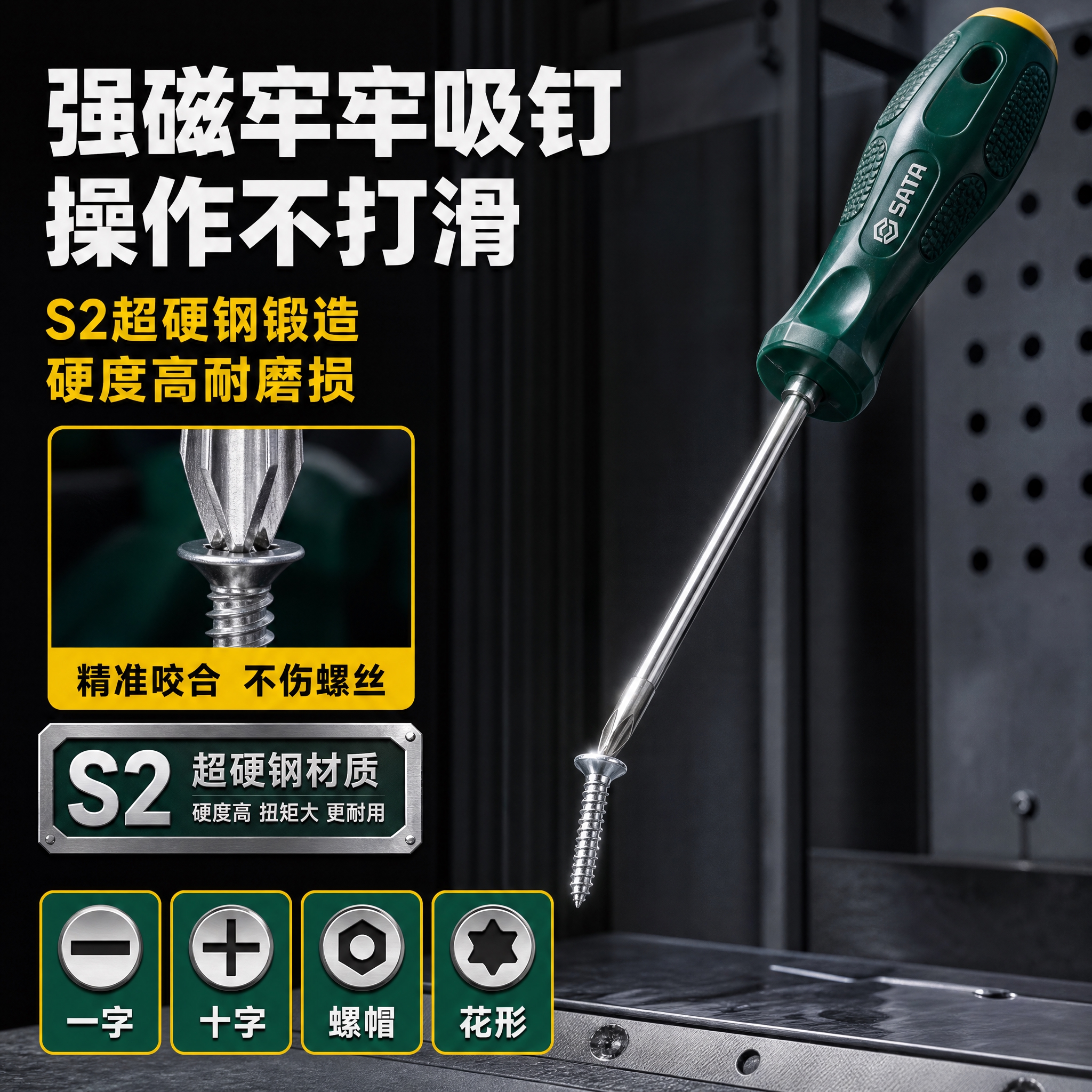 [主图-2] 核心强磁卖点方案，突出强磁吸钉功能与S2超硬钢材… - 图片创意预览