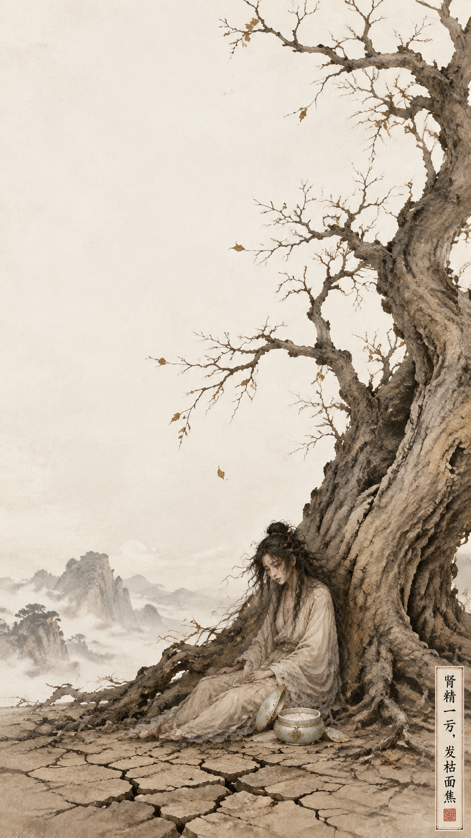 国风新中式工笔画风格，神话般雄奇场景，极简设计。画面中央，一棵… - 图片创意预览