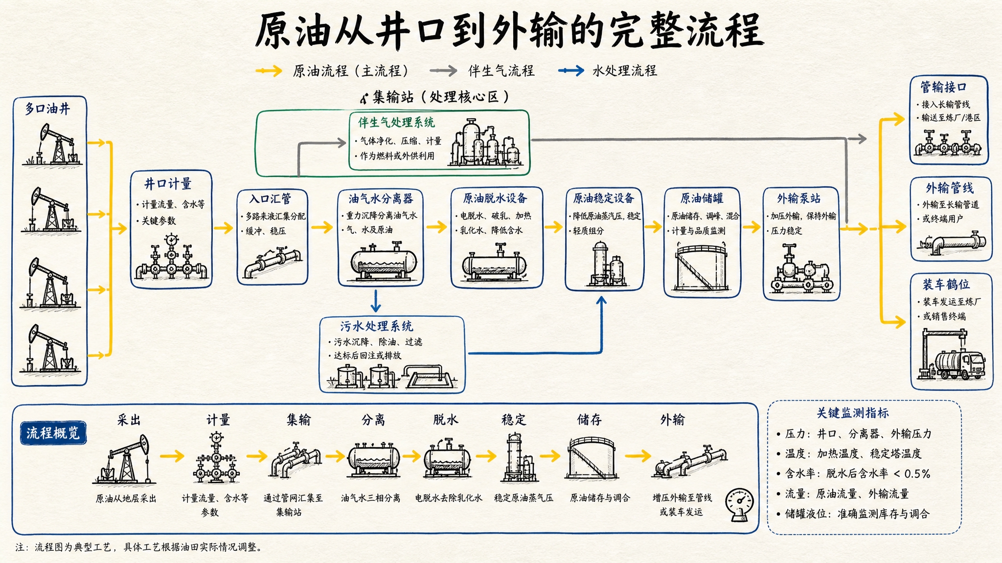 将图中的原油从井口到外输的完整流程图转换为手绘涂鸦风格的信息图… - 图片创意预览