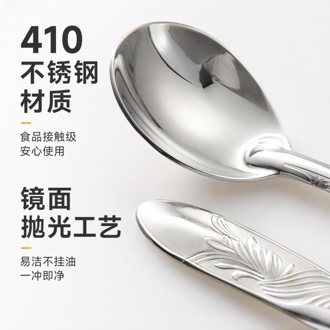 [主图-3] 不锈钢调料勺材质细节特写图
[氛围风格] 突出材质工艺细节，专业品质感
[画质] 商业摄影质感，光线柔和通透，产品清晰真实，画面干净高级
[元素] 局部放大展示不锈钢调料勺的勺头和手柄雕预览效果