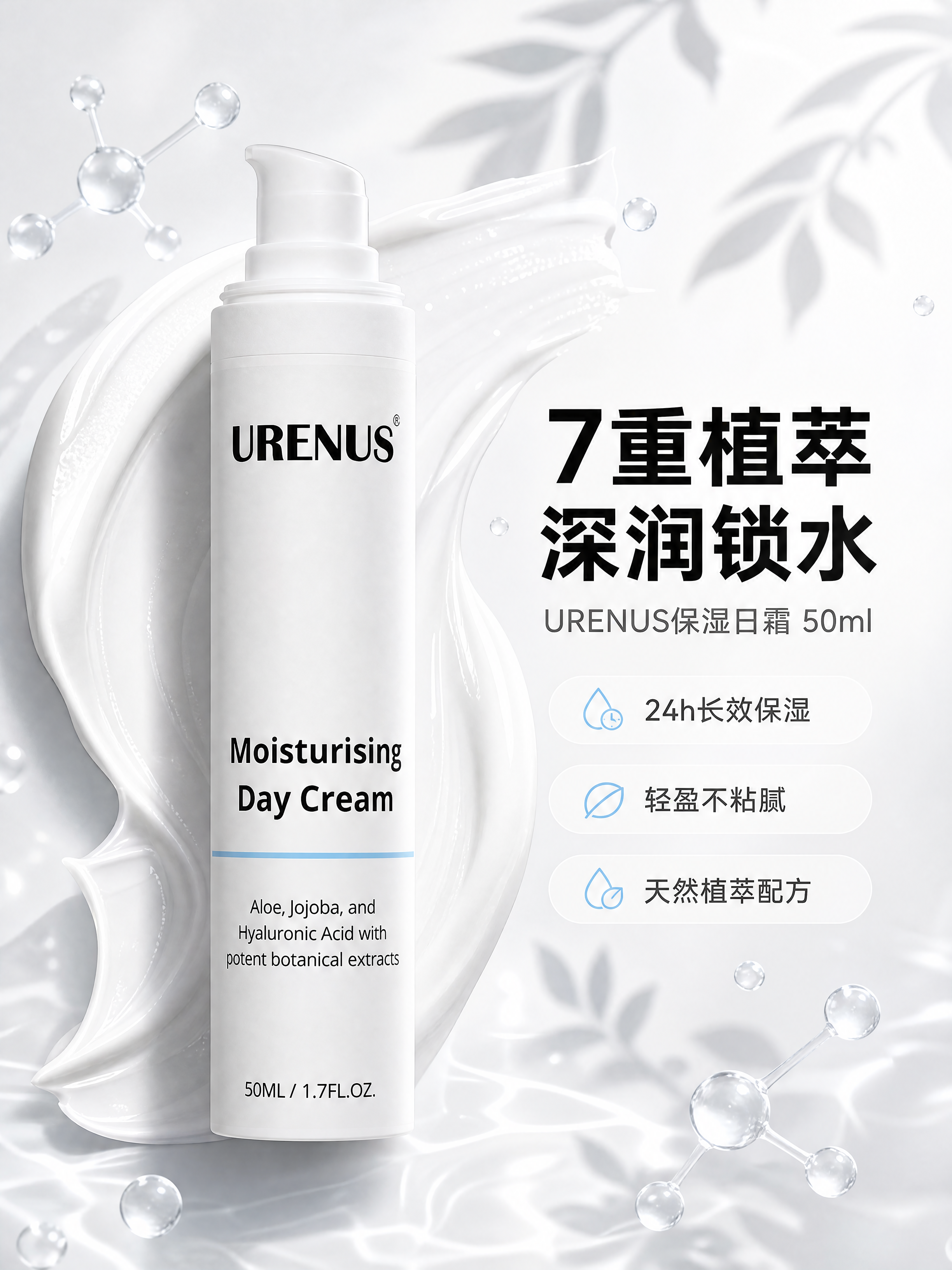 [商品] 使用【图1】URENUS保湿日霜白色按压瓶；保留瓶身… - 图片创意预览