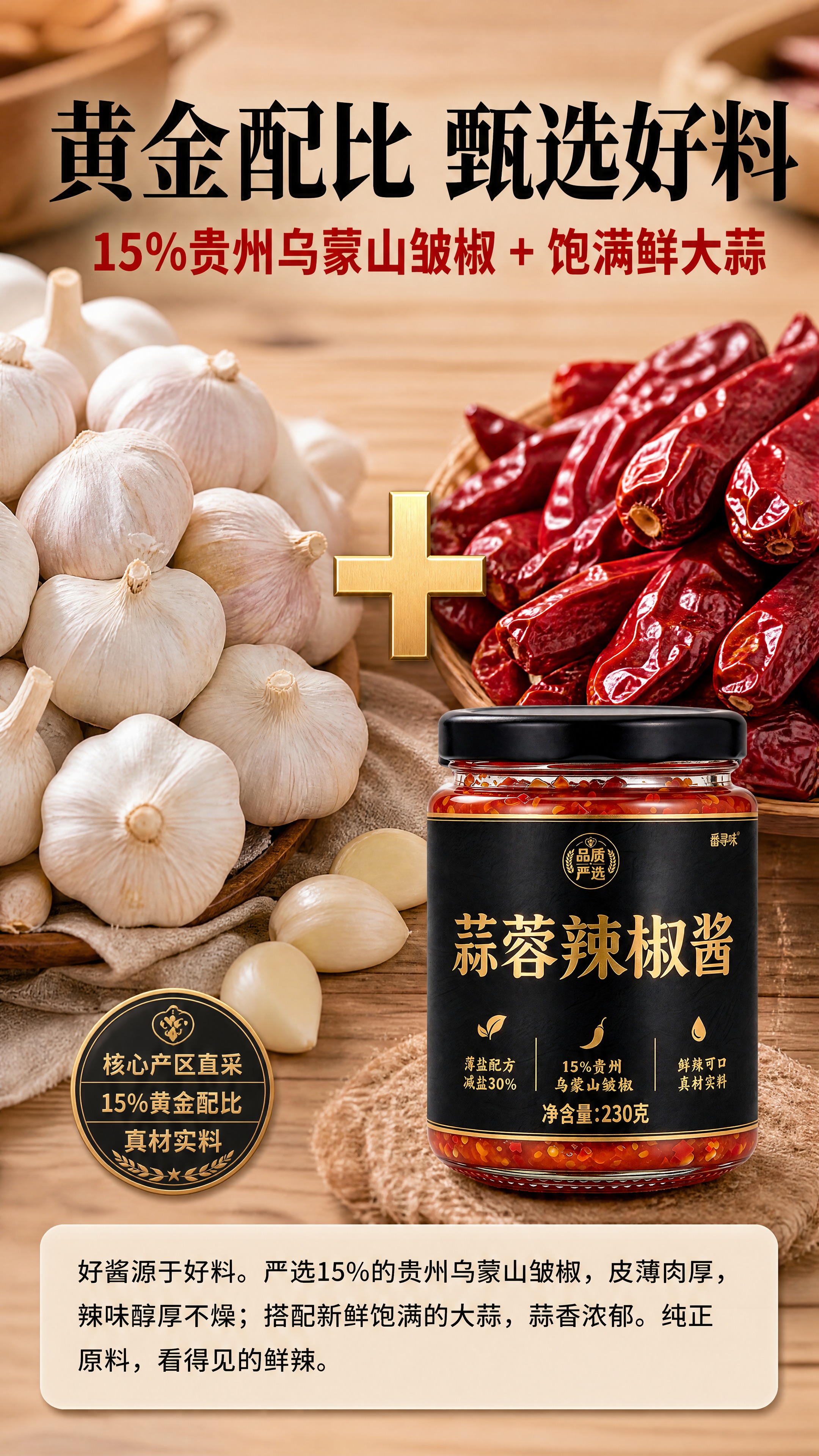 [商品] 使用【图1】黑色标签玻璃罐蒜蓉辣椒酱，置于画面右下角… - 图片创意预览