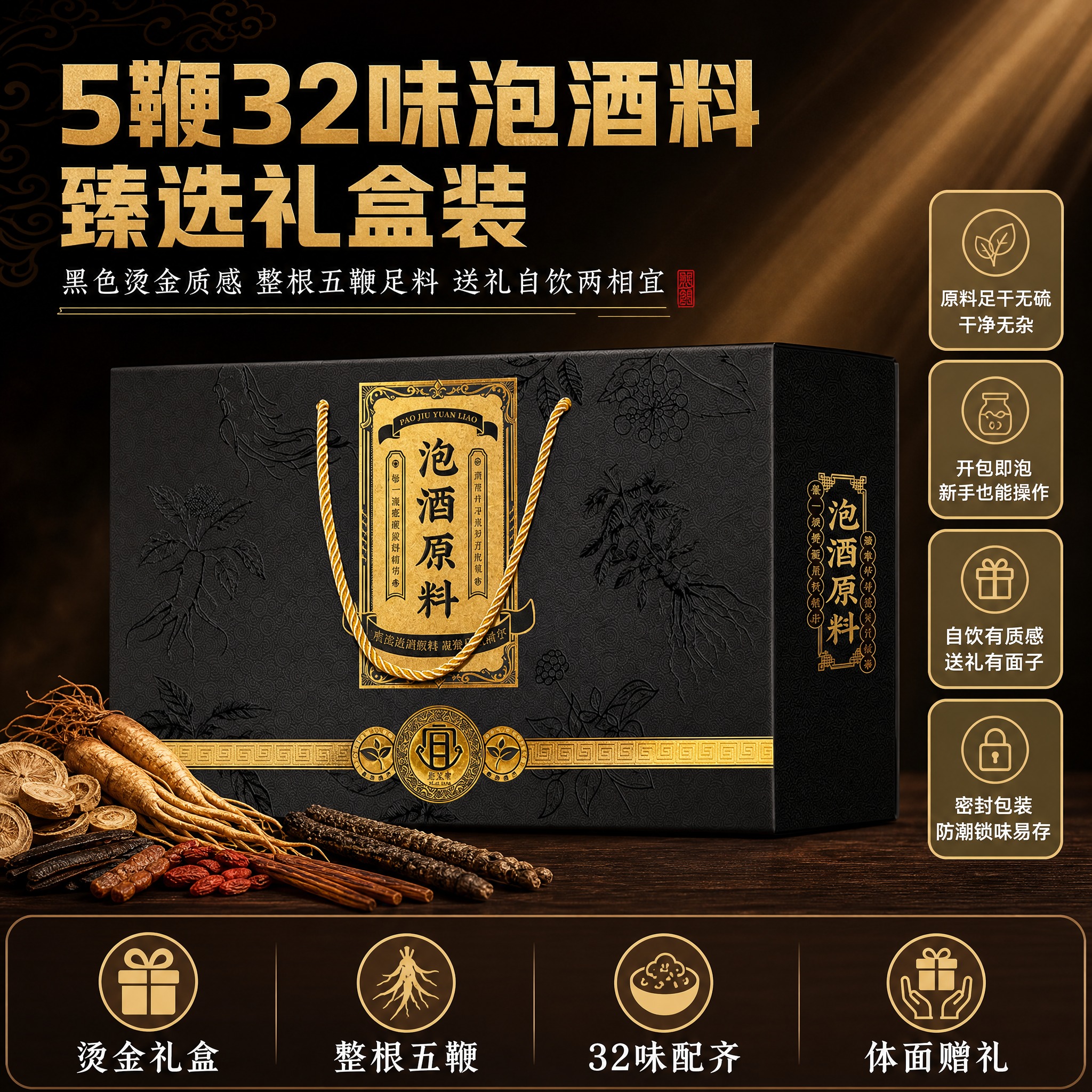 [主图2] 5鞭32味泡酒料臻选礼盒装 礼盒展示主图，爆款促销… - 图片创意预览