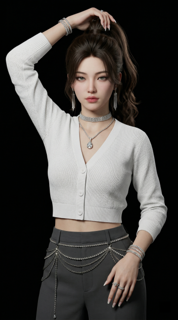 Unreal Engine 5渲染，PBR物理级材质，3D次世代超写实风格，8K超高清，极致细节刻画，电影级光影，柔和人像打光，明暗过渡自然，纯色深黑背景，人物主体突出，高级氛围感。1位年轻绝色东亚女预览效果
