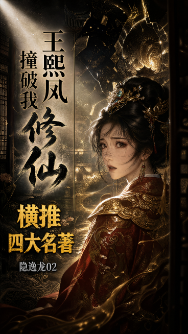 根据参考图制作小说封面，保留原图侧颜轮廓与清冷眼神，改为明代贵族女子王熙凤造型，高髻云鬓插点翠凤钗，身着大红织金褙子搭配白色中衣领缘，肩披蹙金绣云肩，兼具华贵与修仙飘逸感。背景从贾府大观园夜景过渡到破预览效果
