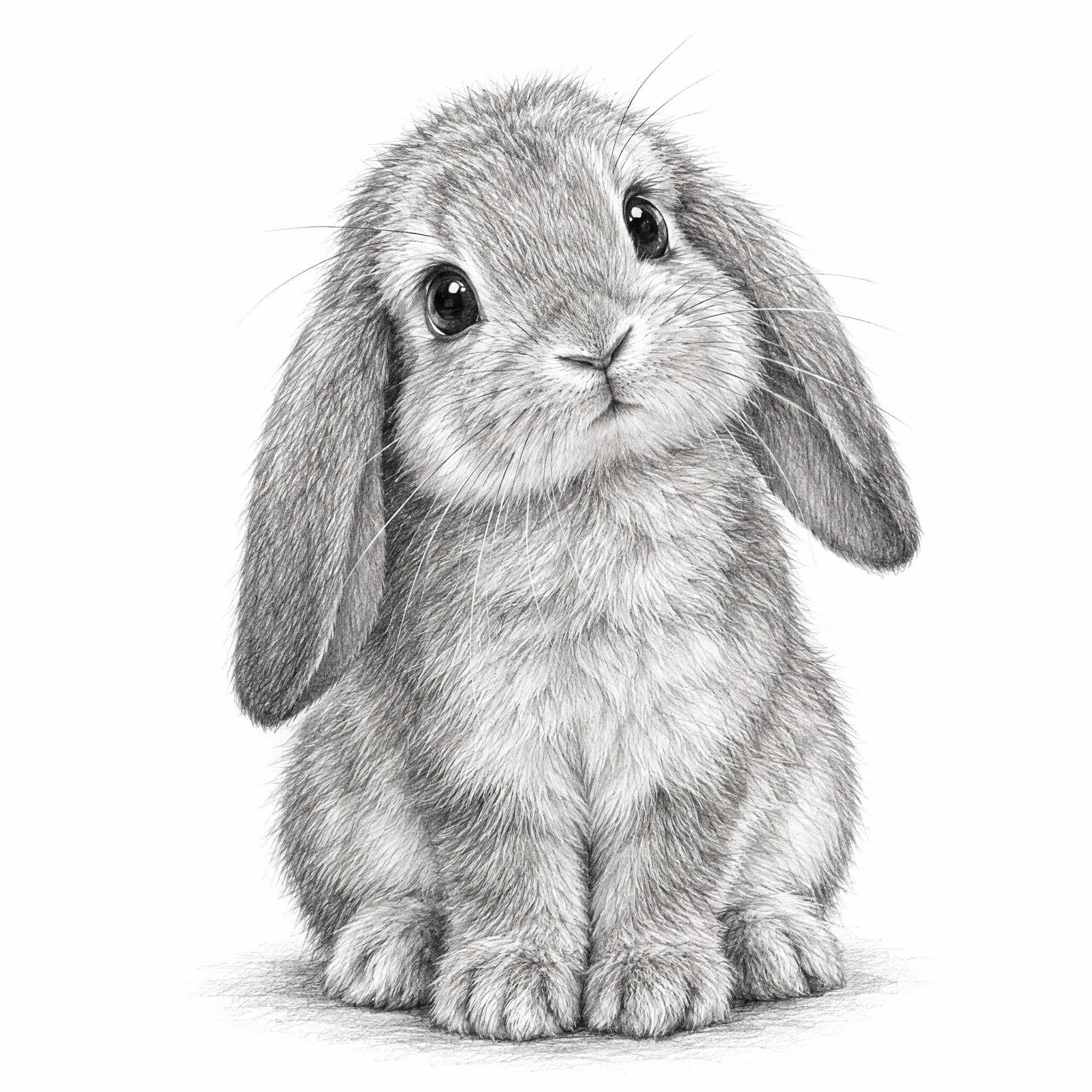 一只可爱的兔子素描画，铅笔手绘风格，细腻的线条勾勒出兔子柔软的… - 图片创意预览
