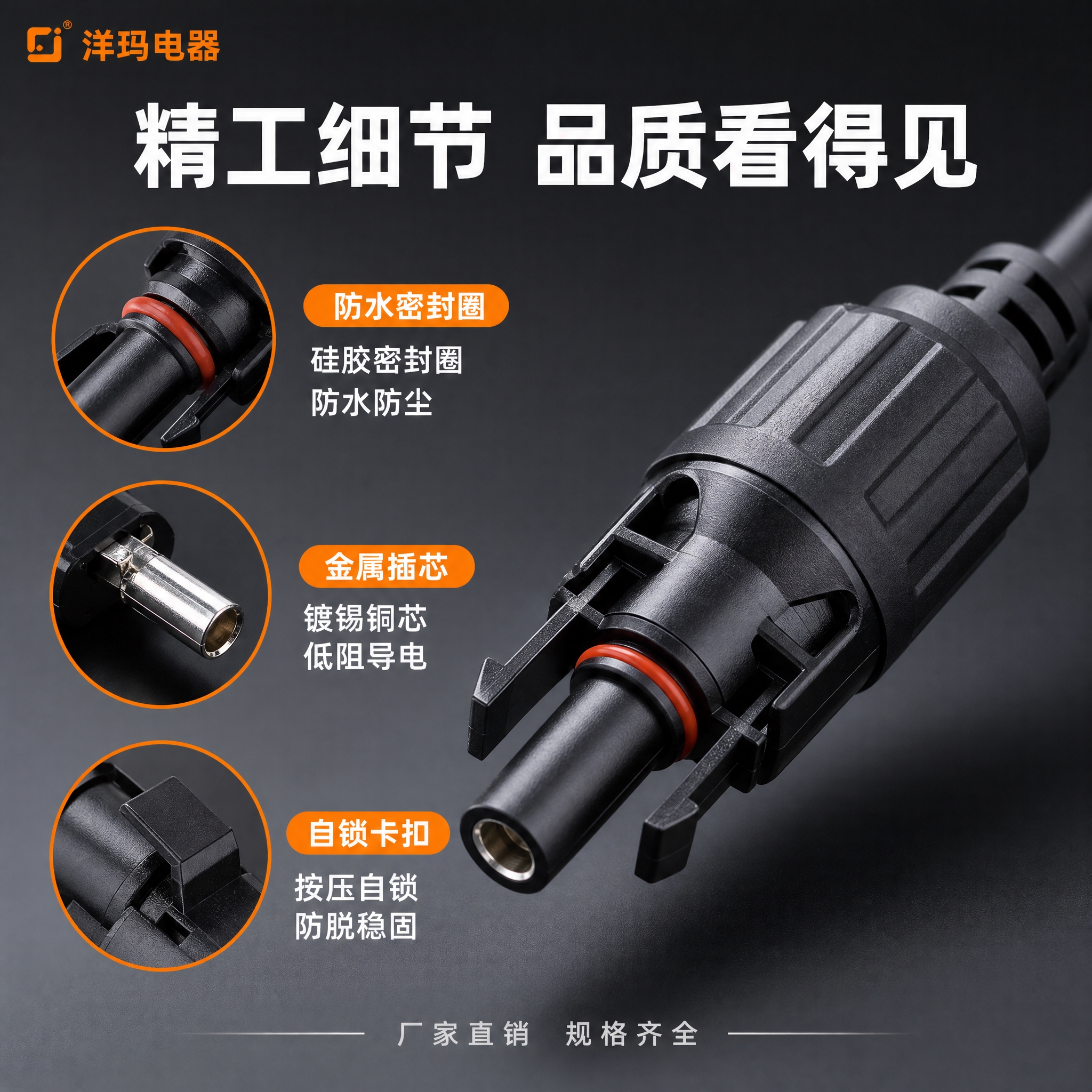 [主图-3] MC4光伏连接器材质与工艺细节图，展示做工品质与… - 图片创意预览