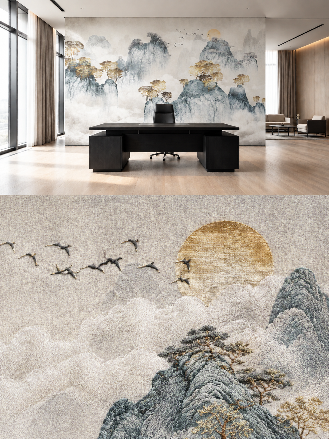 将场景图制作成竖版3:4合成图：上半部分完整保留原场景图（现代… - 图片创意预览