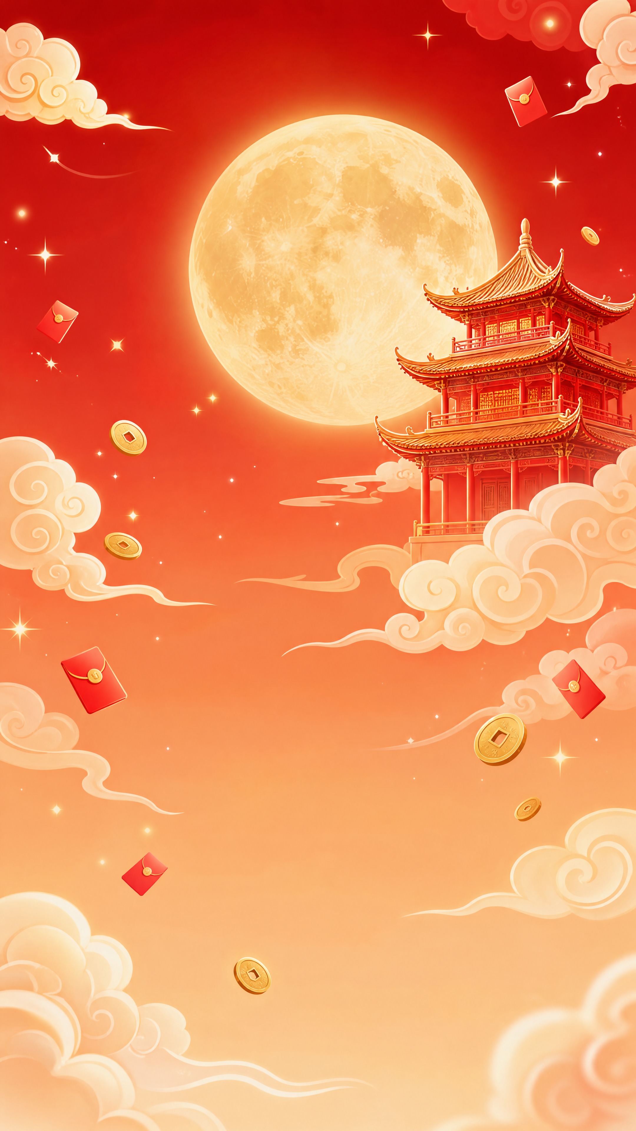 中秋国庆双节活动海报背景素材，透明背景PNG。红橙渐变柔和氛围… - 图片创意预览