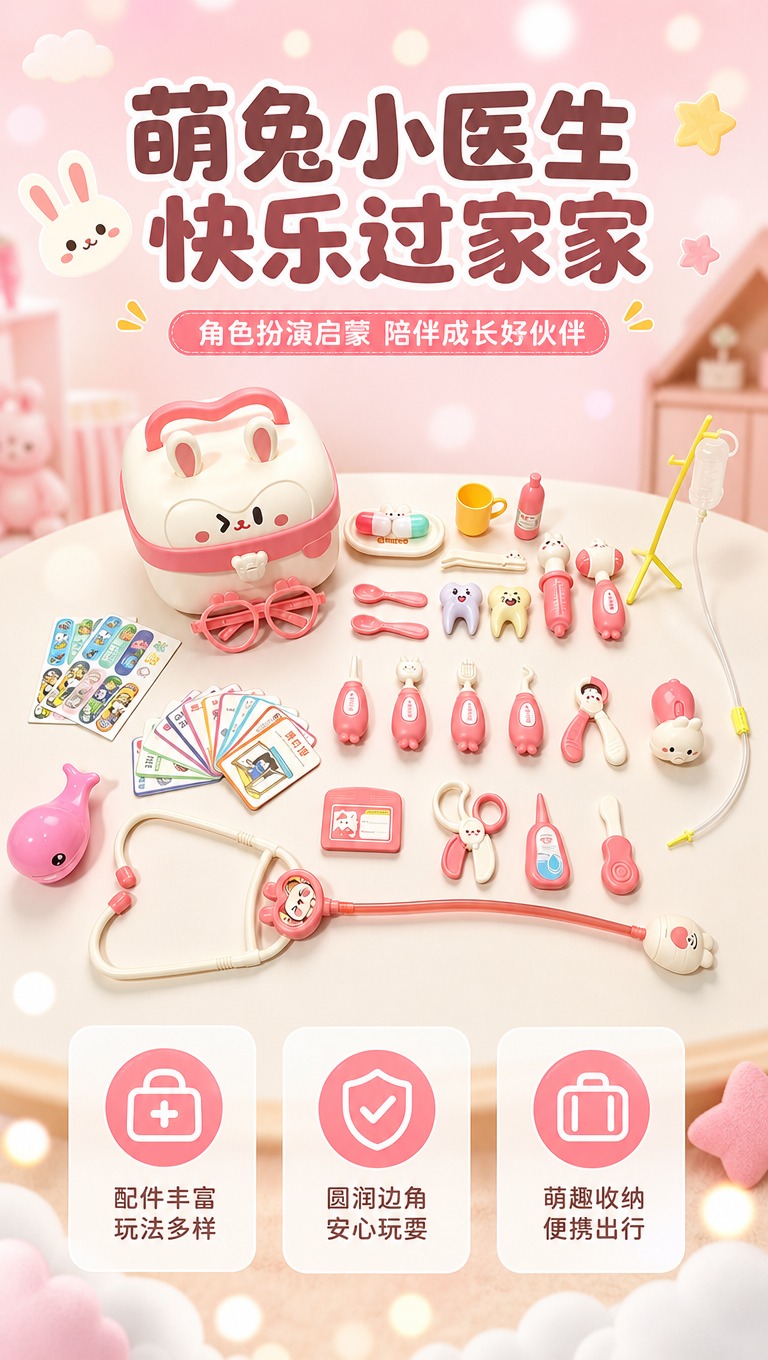 [商品] 使用【图1】萌兔儿童过家家医生玩具套装；保留萌兔造型… - 图片创意预览