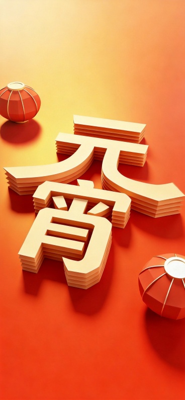 将图中的“春”字替换为“元宵”，保持3D立体剪纸风格，暖橙红色调，保留灯笼元素预览效果