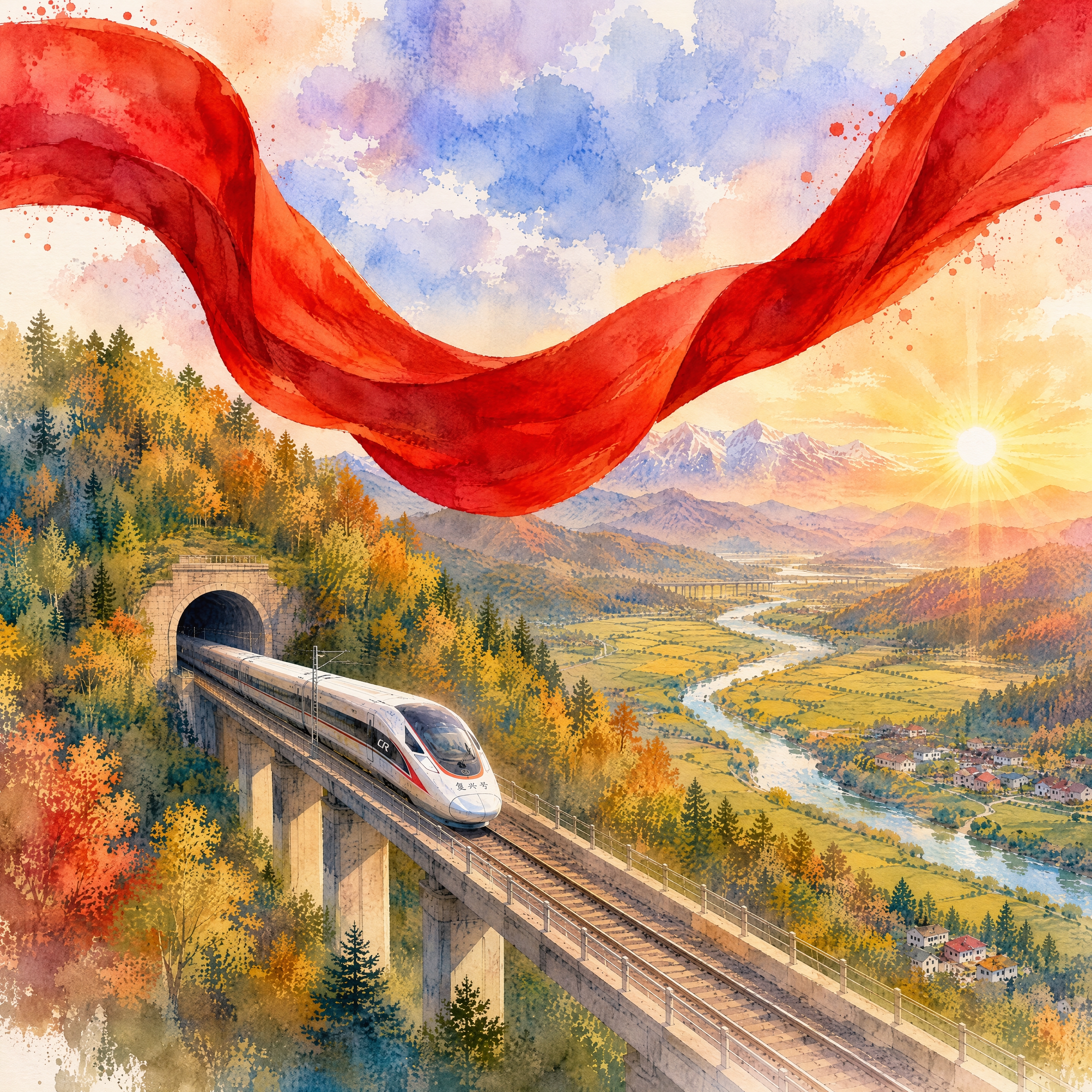 基于参考图进行修改，保持水彩风格漫画风格不变：1.红色丝带加宽… - 图片创意预览