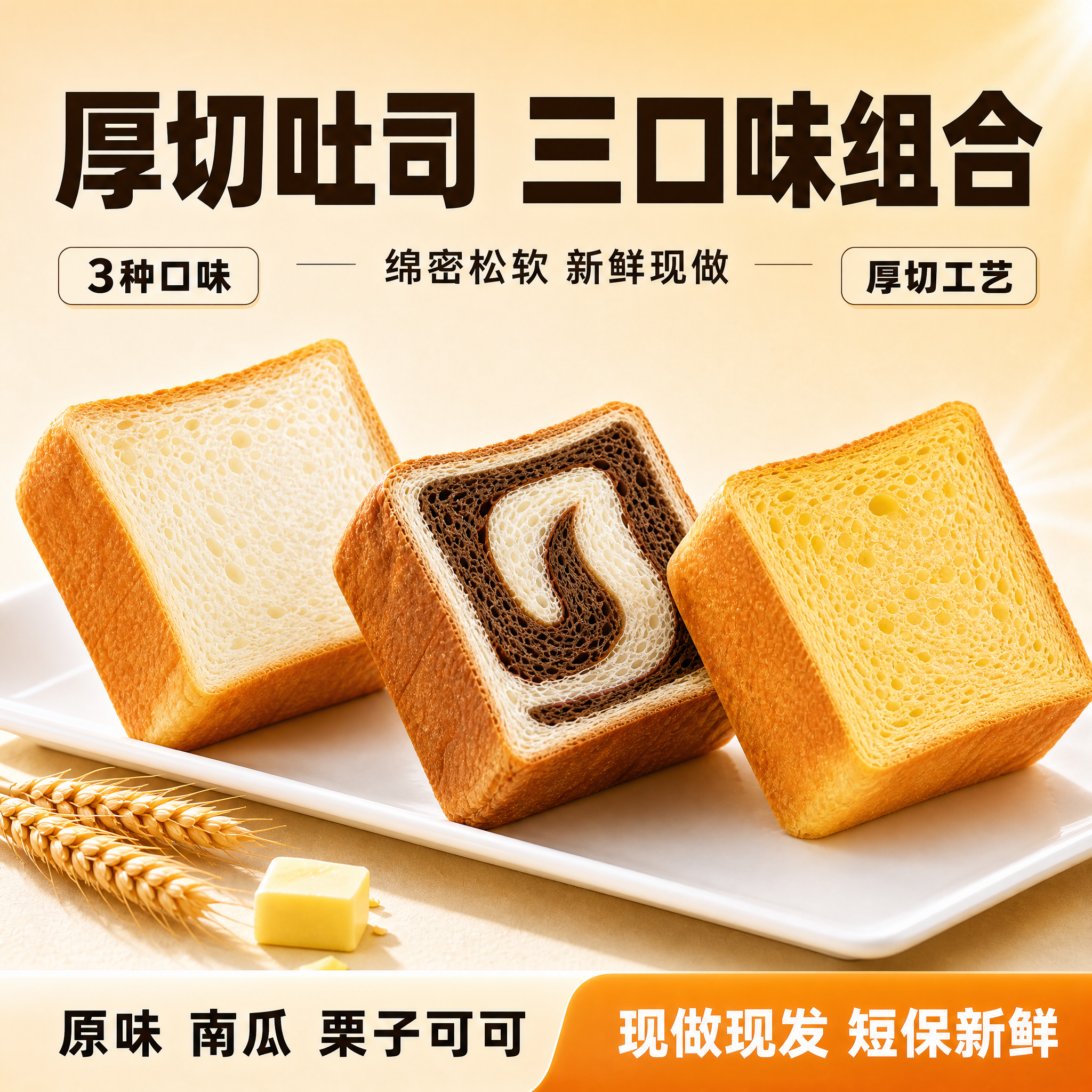 [主图-1] 三口味厚切吐司组合首图，突出多口味组合与松软食欲… - 图片创意预览