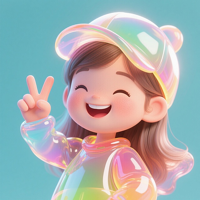 卡通人物，小姑娘，戴帽子，长头发，比耶