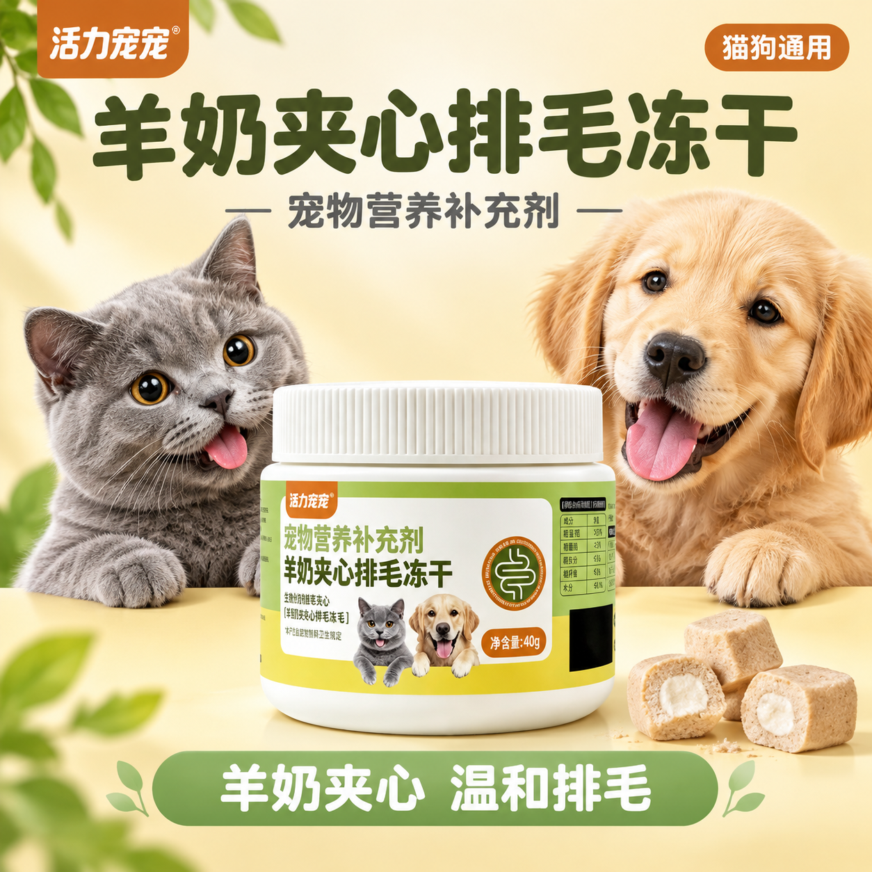 [主图-1] 羊奶夹心排毛冻干 产品情绪首图 突出猫狗爱吃 排… - 图片创意预览