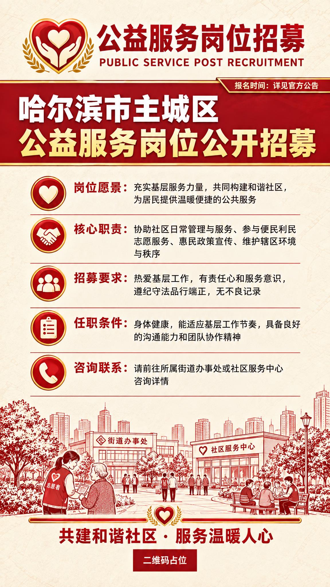 基于参考图的版式结构和设计风格，生成公益服务岗位招募海报，竖版… - 图片创意预览