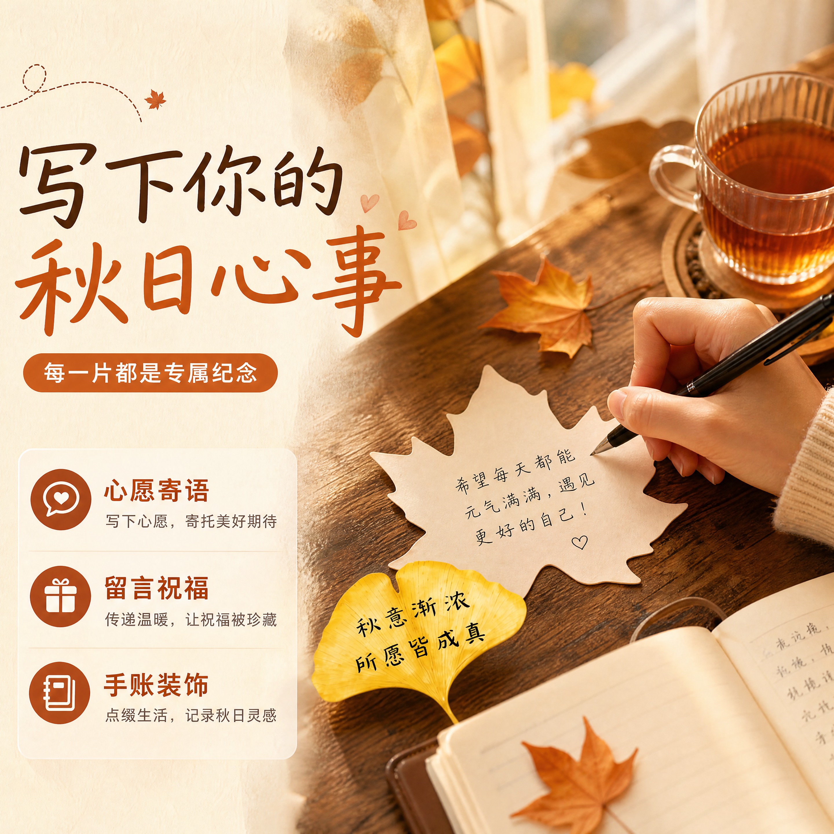 [商品] 使用【图1】秋日落叶心愿卡，含银杏款和枫叶款；保留两… - 图片创意预览