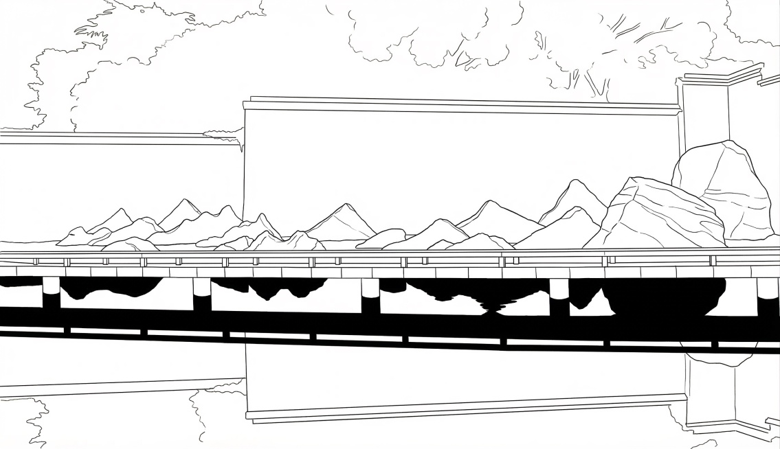 描摹图片里的片石假山形状，制作线稿描摹图，保留片石的轮廓和错落排布预览效果
