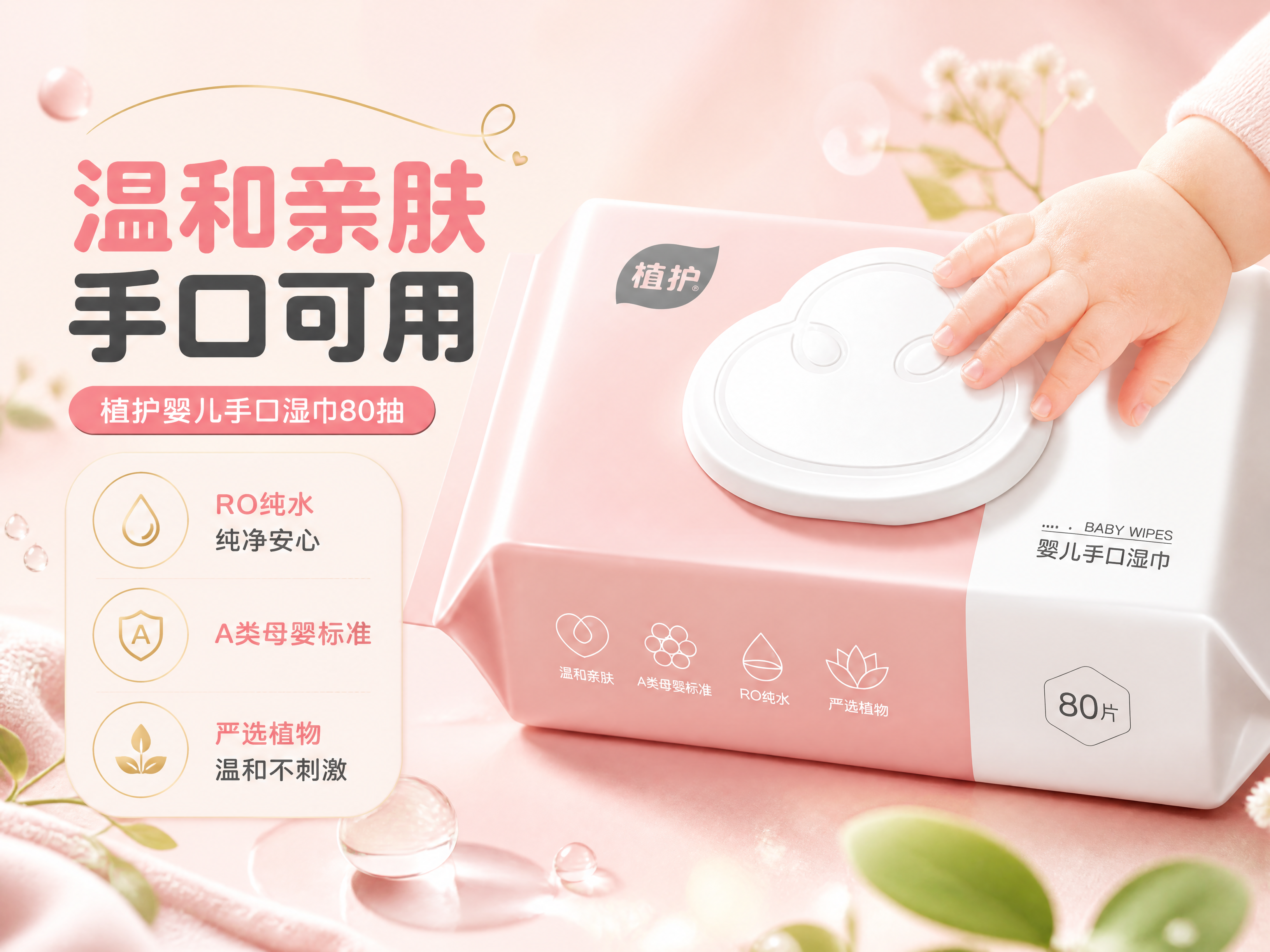 [商品] 使用【图1】植护80抽婴儿手口湿巾；保留粉白包装、云… - 图片创意预览