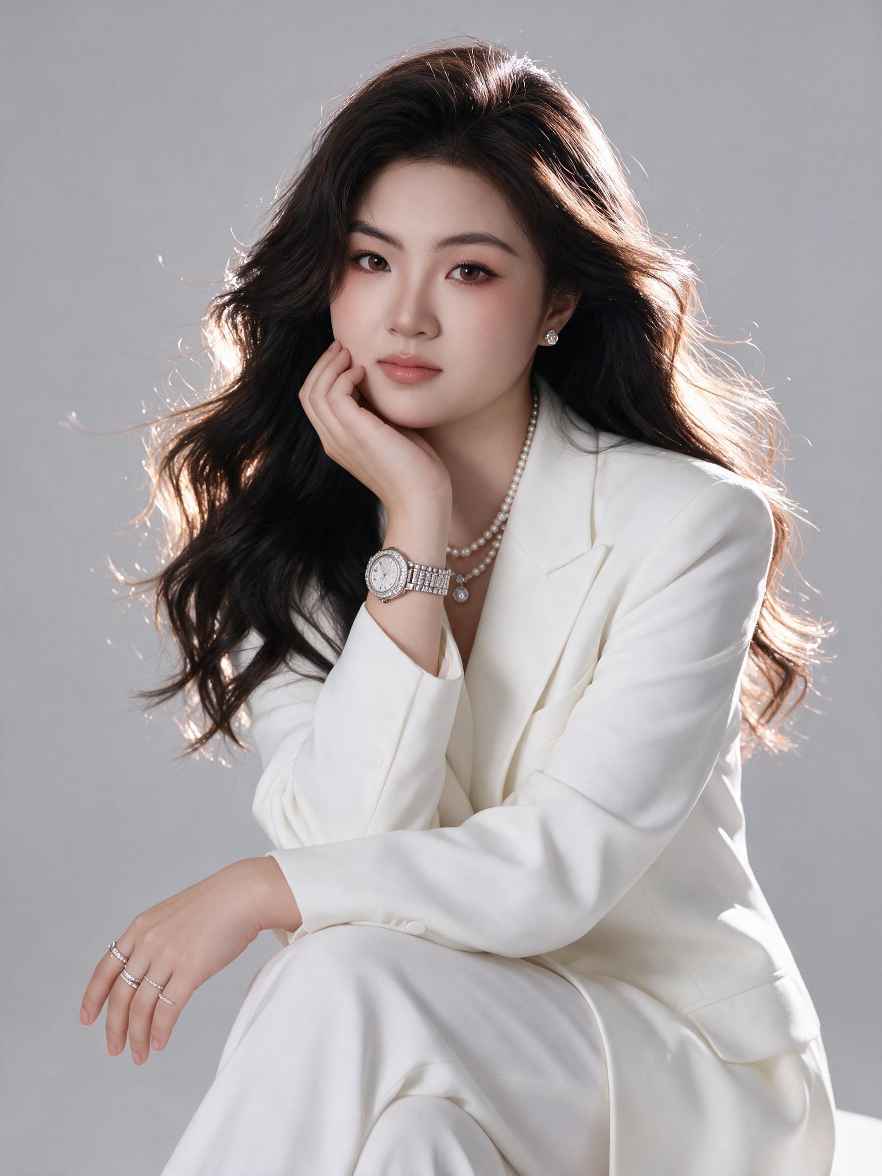 100%保留参考图中女生的五官和面部特征，转换为棚拍人像照。妆… - 图片创意预览