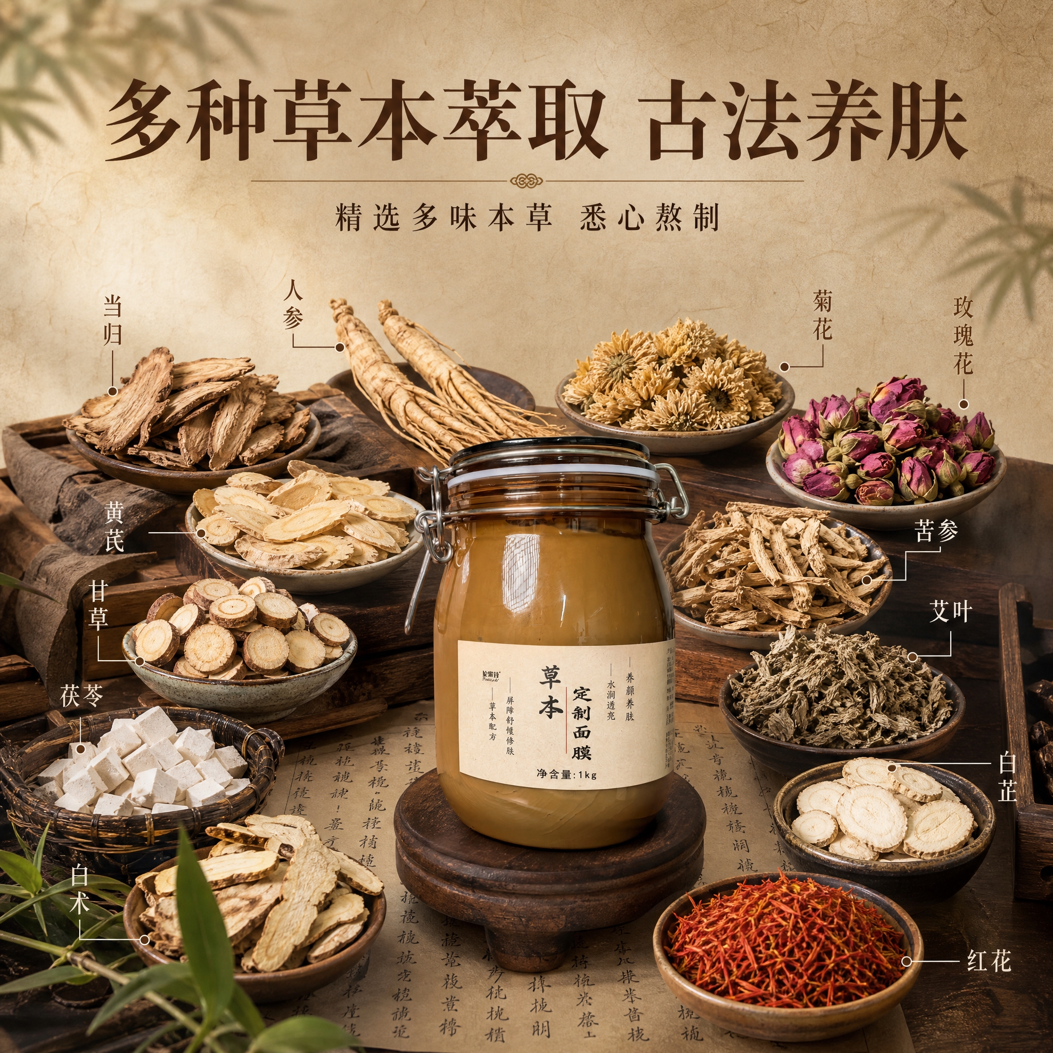 [主图-2] 核心成分解析，展示多种草本萃取原料，强化中药植萃… - 图片创意预览