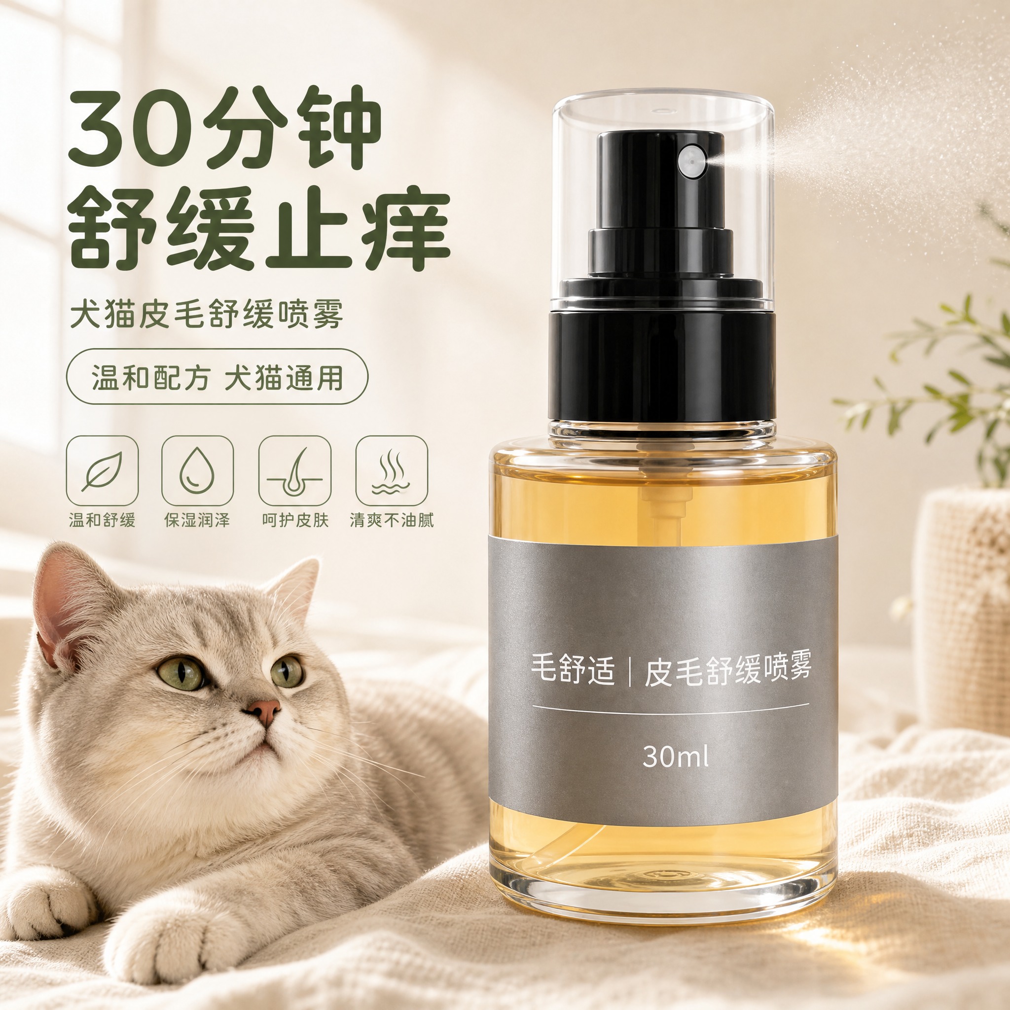 [主图-1] 毛舒适｜犬猫皮毛舒缓喷雾 首图 情绪与点击率。… - 图片创意预览