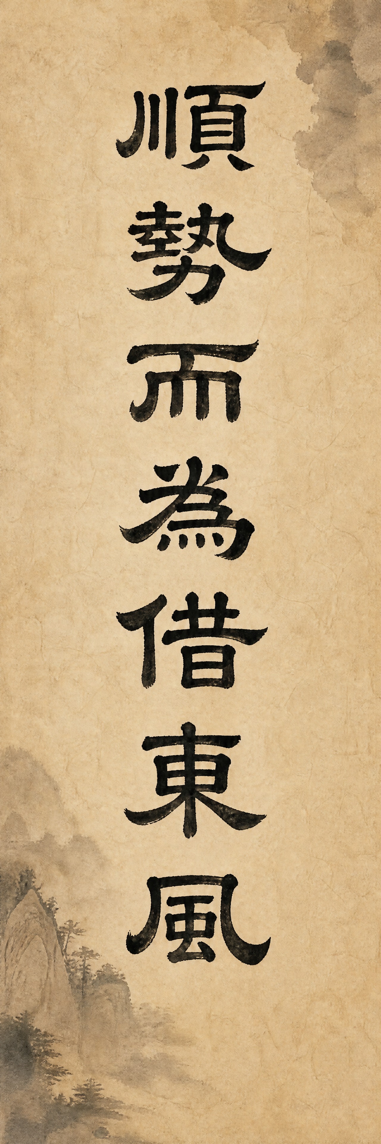 一副竖版书法对联的上联，宣纸水墨风格，仿古米黄色宣纸纹理，带有… - 图片创意预览