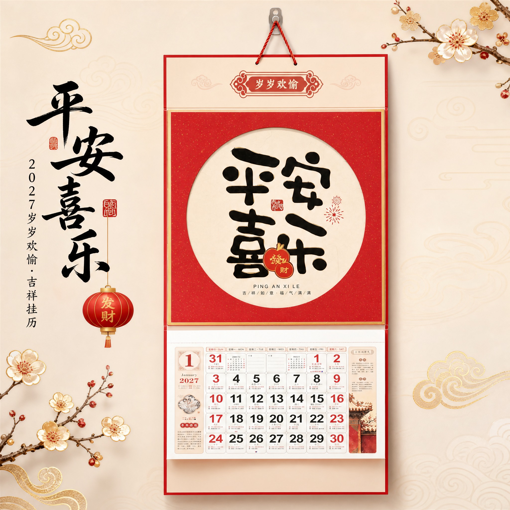 平安喜乐款2027岁岁欢愉吉祥挂历 SKU单品图。 [统一基调… - 图片创意预览