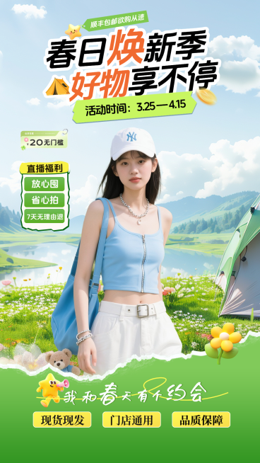 春日焕新季服装箱包直播贴片背景组合预览效果