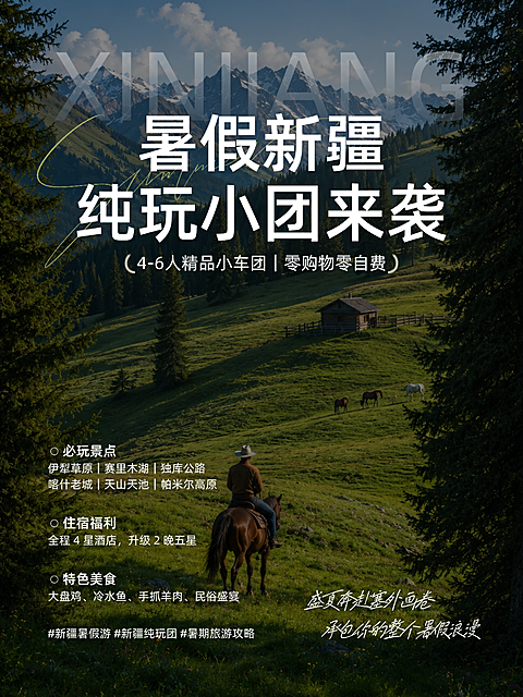 假期新疆出游旅行攻略行程实景杂志风小红书封面
