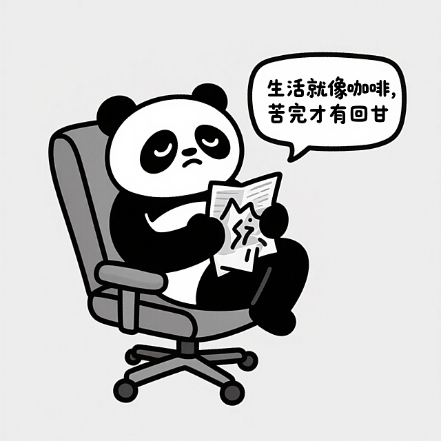 卡通熊猫拟人化，插画风设计，表达生活哲理，简约有趣。