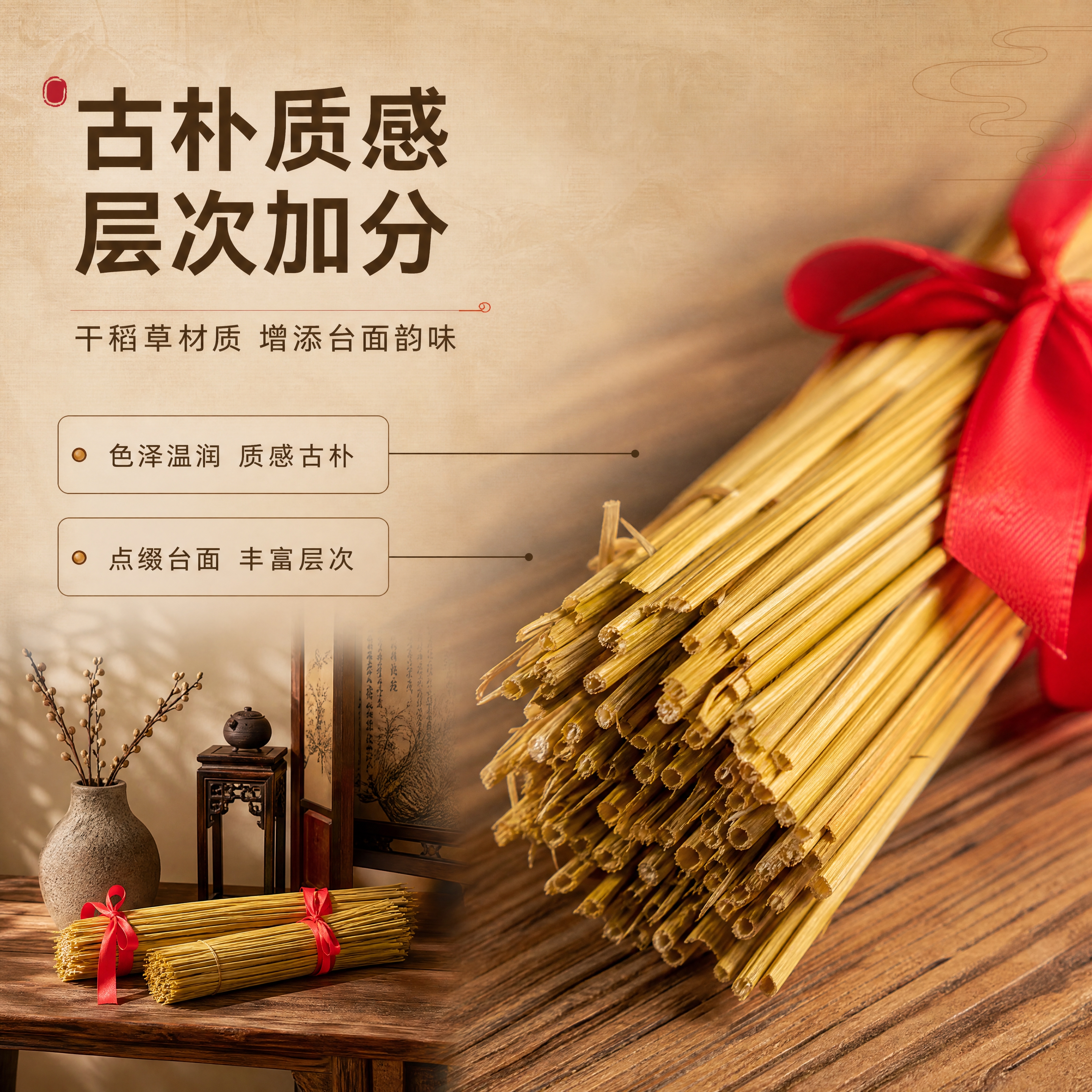 [商品] 使用【图3】去尾稻草捆红绳摆件（端部细节）；保留干稻… - 图片创意预览