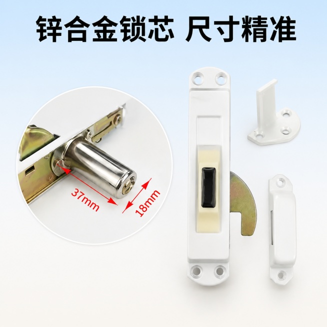[主图-4] 锁芯规格细节展示图。[氛围风格] 极简风格，浅柔光渐变氛围，风格统一。[画质] 商业摄影质感、光线柔和通透、产品清晰真实、画面干净高级。[元素] 主体放大展示锁芯局部，左侧圆形画框放大标预览效果
