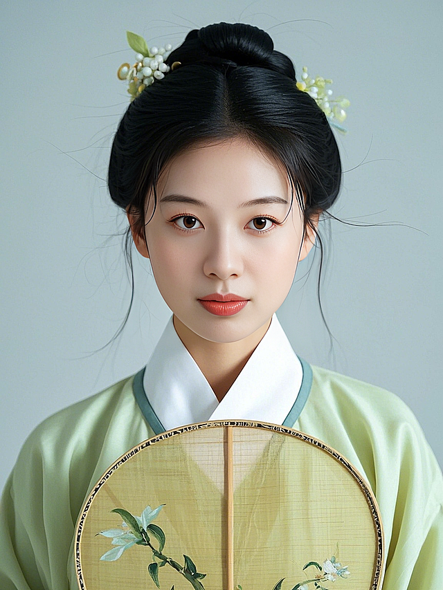 女生，汉服证件照，国风，纯色背景