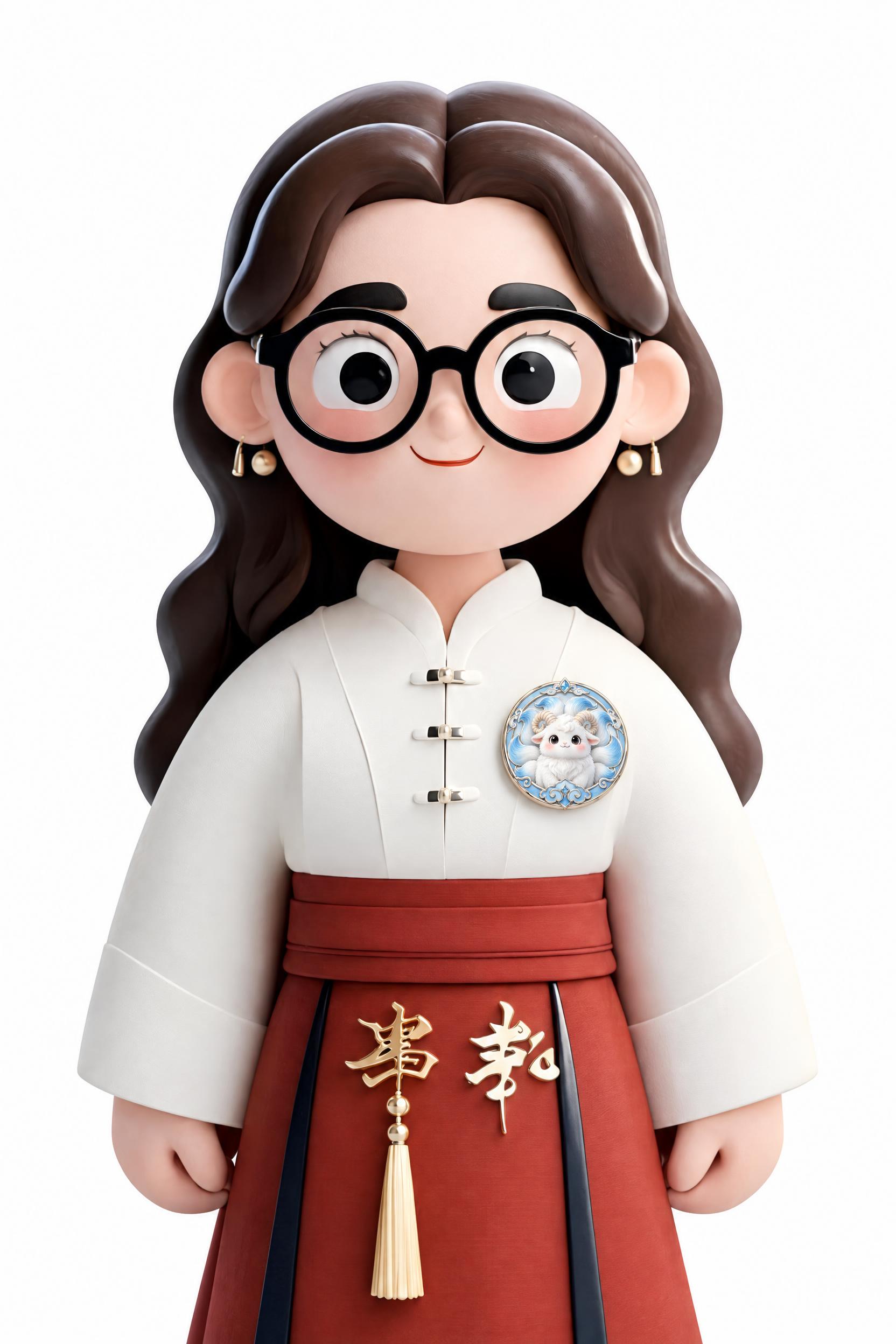 保持参考图中女老师的形象完全不变，只把她左胸口的胸牌换成九尾羊… - 图片创意预览