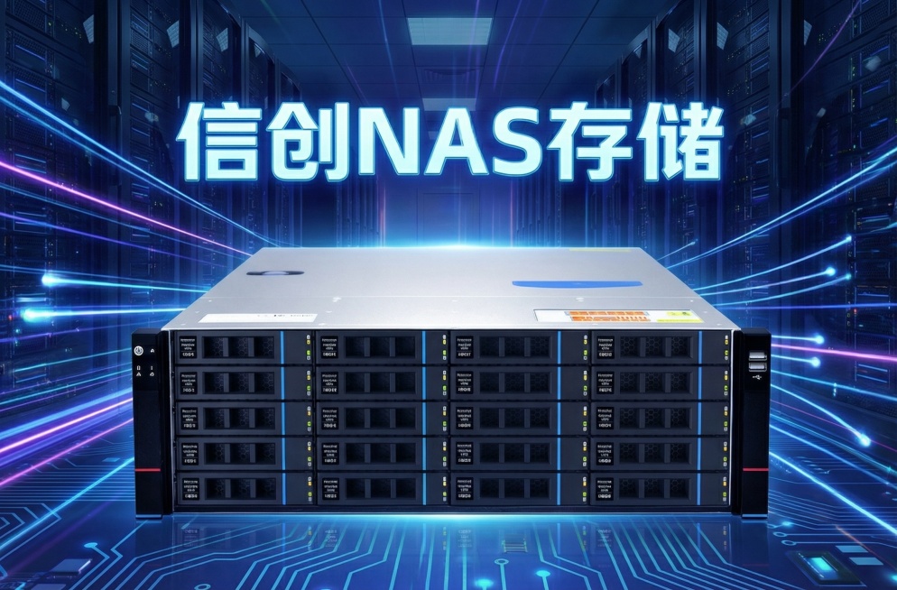 图片分辨率400*200，高科技，数据存储设备，添加信创NAS存储，字体不能在设备上，加背景图，生成6张图片预览效果