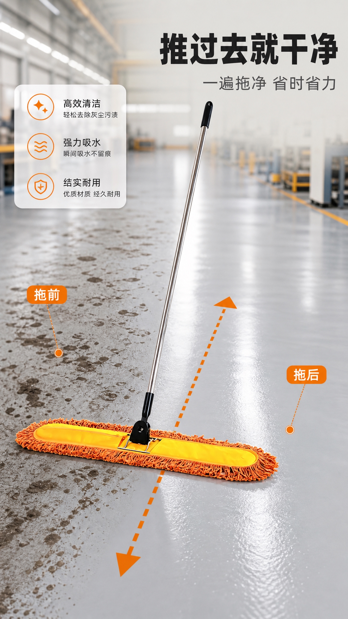 [商品] 使用【图1】大拖把：银色不锈钢杆、黑色防滑握把、黄色… - 图片创意预览
