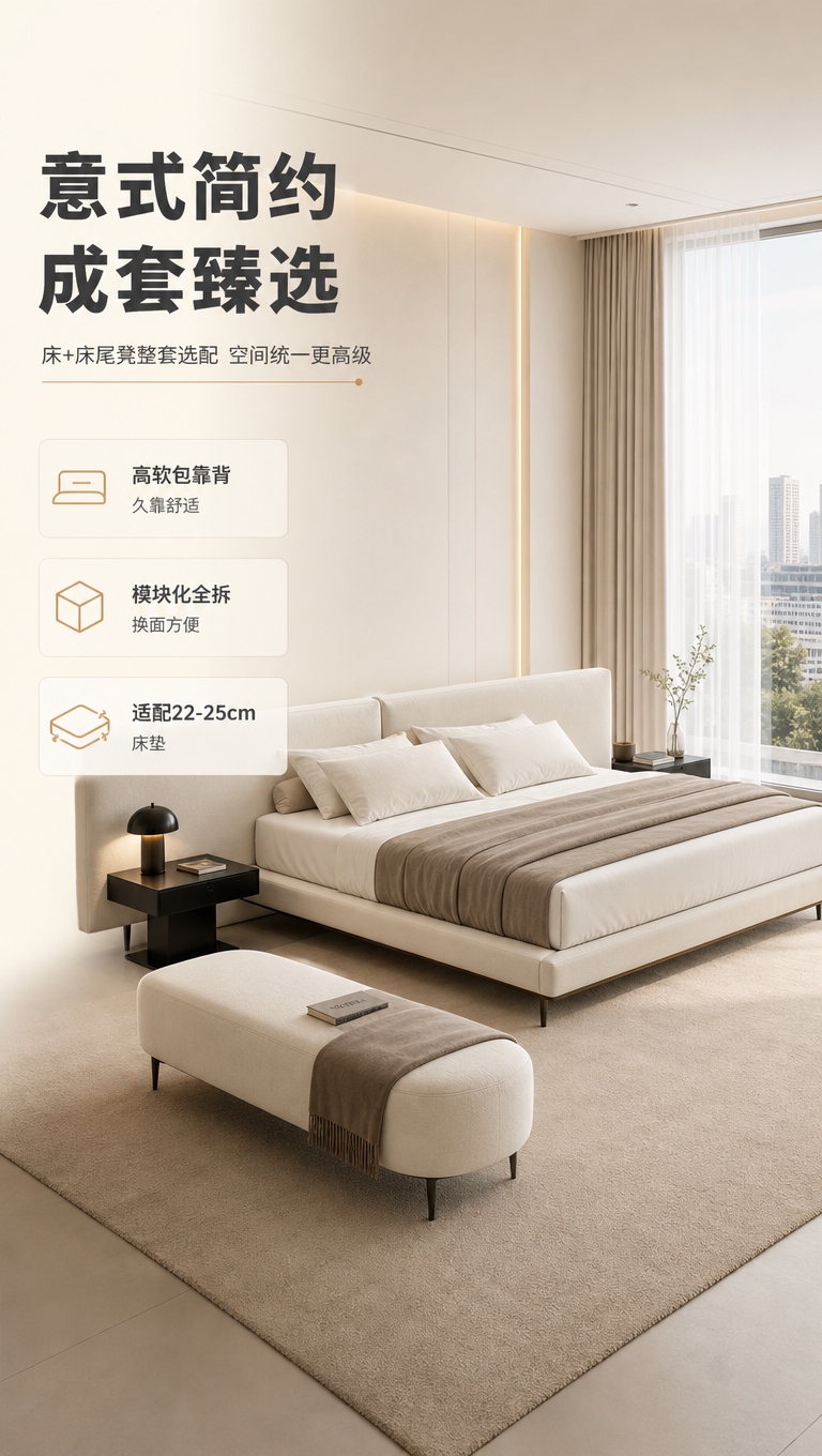 [商品] 使用【图1】意式简约悬浮布艺软包床；保留床头高软包、… - 图片创意预览