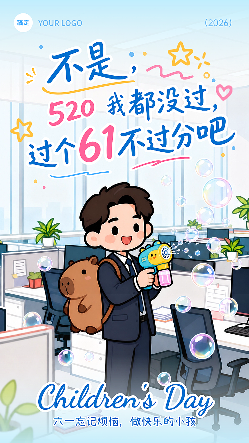 六一儿童节打工人过节祝福卡通风竖版海报