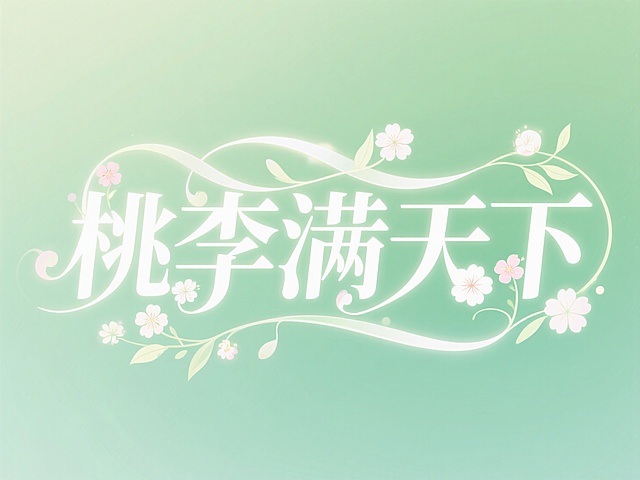 浅绿色渐变背景，白色字‘桃李满天下’，笔画融合花朵装饰元素，艺术感