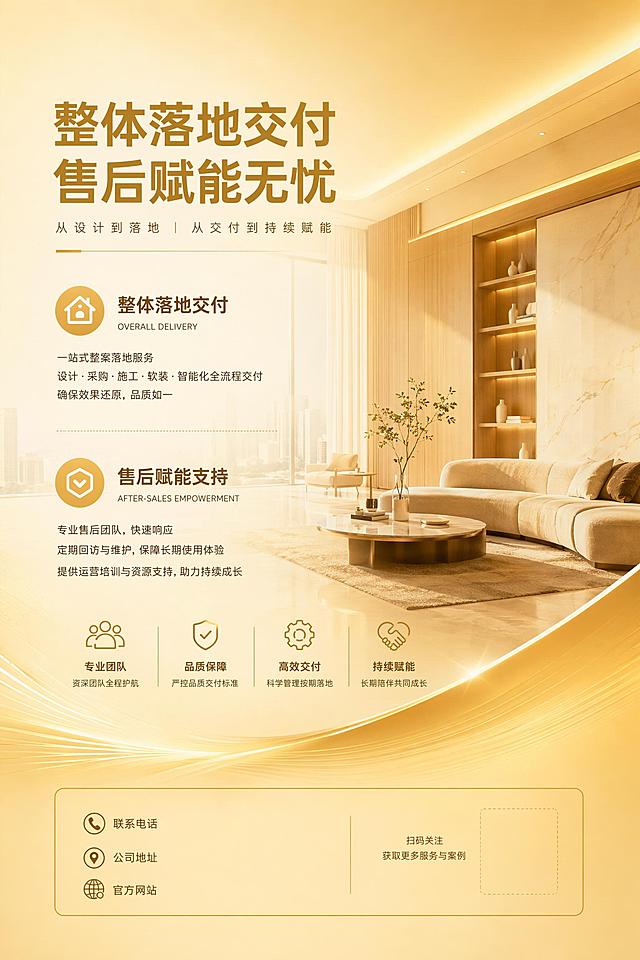 新品生产工艺标准（核心：标准化、易生产、低损耗、零返工）
基础生产工艺统一标准
适配中小工厂常规生产设备，制定全流程标准化工艺参数，无需高端精密设备，普通工人即可规范操作。统一开料公差、PUR/激光封边、打孔精度、拼接缝隙、收口打磨、拼装调平、隐形件、免拉手、拉直器等核心工艺规范，杜绝人工操作差异导致的质量问题。
套系专属工艺与禁忌规范
各套系匹配专属特色工艺：奶油风圆弧倒角、原木风哑光免漆、轻奢金属嵌条、极简无拉手工艺等，塑造产品差异化。明确各套系工艺禁忌、易错工序、异形生产限制，从源头规避产品报废、安装返工问题，适配工厂工艺能力。
质检与验收工艺标准
落地全套生产工艺手册、工序质检表、成品验收标准、安装规范，实现生产、质检、安装全环节标准化管控，大幅降低售后故障率。
新品展示策略（展厅上样体系）
展厅上样整体原则
适配中小展厅，主打低成本、可复制、高转化、易更新。以通用模块上样为主，减少异形定制；风格全覆盖，流量款实物展示、小众款素材替代；分层陈列引流款、利润款、形象款，打造价格梯度；全屋场景沉浸式展示，强化居家代入感。
套系上样布局标准（中小展厅标准化方案）
主力必上款：现代简约、奶油风，打造完整客餐厅+卧室实景场景，覆盖80%刚需客户；选择性上样款：原木风、极简轻奢，以单品+护墙板+小样组合展示，节省空间、控制成本；小众风格款：新中式、灰调极简，依托画册、案例、色卡展示，按需定制。
分区展示标准与陈列逻辑
引流区：进门摆放爆款玄关柜、电视柜，以高颜值工艺快速留客；核心成交区：卧室、榻榻米、书柜组合场景，重点展示收纳、环保、适配性，助力客户决策；利润升级区：轻奢护墙板、酒柜等升级产品，提升客单值；工艺对比区：小样展示墙，直观呈现材质、工艺差异，建立客户信任。
样品细节展示规范（谈单赋能）
每套样品配套专属讲解标牌，标注风格、工艺、材质、卖点、适配户型。裸露展示基材、封边、孔位细节，五金、灯带、抽屉可实景体验，让客户直观感受产品品质。
样品迭代与更新机制
主力套系2-3年更新造型配色，引流款每年微调工艺细节。采用模块化样品结构，仅更换门板、装饰件即可完成升级，大幅降低展厅更新成本。

新品销售策略（产品分级定价体系）
产品分级定价整体逻辑
搭建引流款、利润款、形象款三级产品梯队，对应三档材质、工艺、配置，价格梯度清晰、差异直观。遵循成本可控、终端易懂、竞品有优势、渠道不乱价原则，统一工厂出厂价与终端指导价。
三档产品定价体系标准
①　引流套餐款（走量、获客、锁单）
适配刚需小户型、预算敏感客户及门店活动、小区团购等场景。采用主流环保基材、基础五金、常规工艺，定价贴合市场均价，微利走量，快速锁定订单。
②　主力利润套餐款（核心盈利产品）
终端主推核心款，适配80%成交客户，兼顾性价比与品质。采用高等级环保基材、升级阻尼五金、PUR精工封边，中端定价、利润稳定、市场竞争力强，引导客户优先选择。
③　高端形象升级款（拔高单值、塑造品牌）
适配改善型品质客户、高端整装需求。搭载高端基材、激光封边、静音全套五金、智能灯光、专属极简工艺，以品质、细节、体验支撑溢价，打造品牌高端形象，拉高整体客单值。
标准化报价机制（杜绝报价混乱）
统一全屋、单空间标准化套餐报价，规范平方价、投影价、展开价换算口径。灯光、拉直器、异形工艺等增项项目明码标价，杜绝漏项、随意加价。预留地域浮动系数，可适配本地市场灵活调价。
渠道差异化销售策略
零售渠道：主推利润款+高端款，靠场景体验与服务盈利；家装渠道：专属合作套餐，薄利多销、标准化交付稳合作；地推/小区渠道：引流款锁客，设计升级+增项提单值。
价格管控与防内卷机制
统一各产品最低成交底价，禁止终端低价乱价抢单。客户议价优先升级配置、赠送服务，不直接降价。统一门店节日、团购活动政策，稳定品牌价格体系，杜绝行业内卷。

整体落地交付与售后赋能
全套交付成果：新品套系研发手册、场景应用方案集、生产工艺标准手册、物料材质配置手册、订单设计模板库、销售卖点话术手册、全套宣传画册及素材包、展厅上样执行方案、产品分级定价&报价标准手册。
落地赋能：针对工厂生产、设计、销售团队开展全维度落地培训，覆盖新品工艺、设计规范、销售逻辑、物料应用、展厅讲解、报价体系，全方位保障新品快速落地量产、终端高效推广成交。
参考图片中的文字内容，生成一套宣传画册。画册版面时尚、大气；画册的背景、插图均采用现代风格的家居、软装或空间设计元素。
画册规格：W20cm×H30cm；
版面色调：金黄色；
画册页数：5P