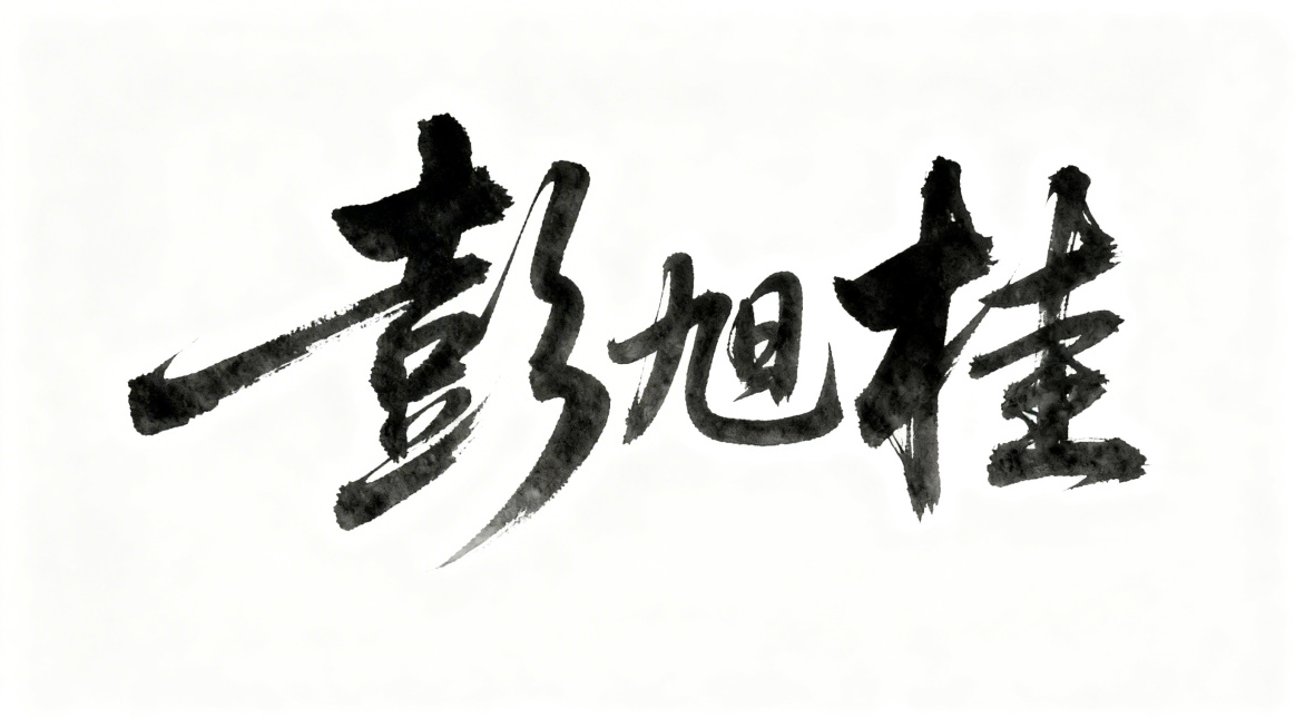 去除背景中的所有水墨效果，保持完全纯白色背景，草书"彭旭桂"三个字苍劲有力的黑字效果保留不变预览效果