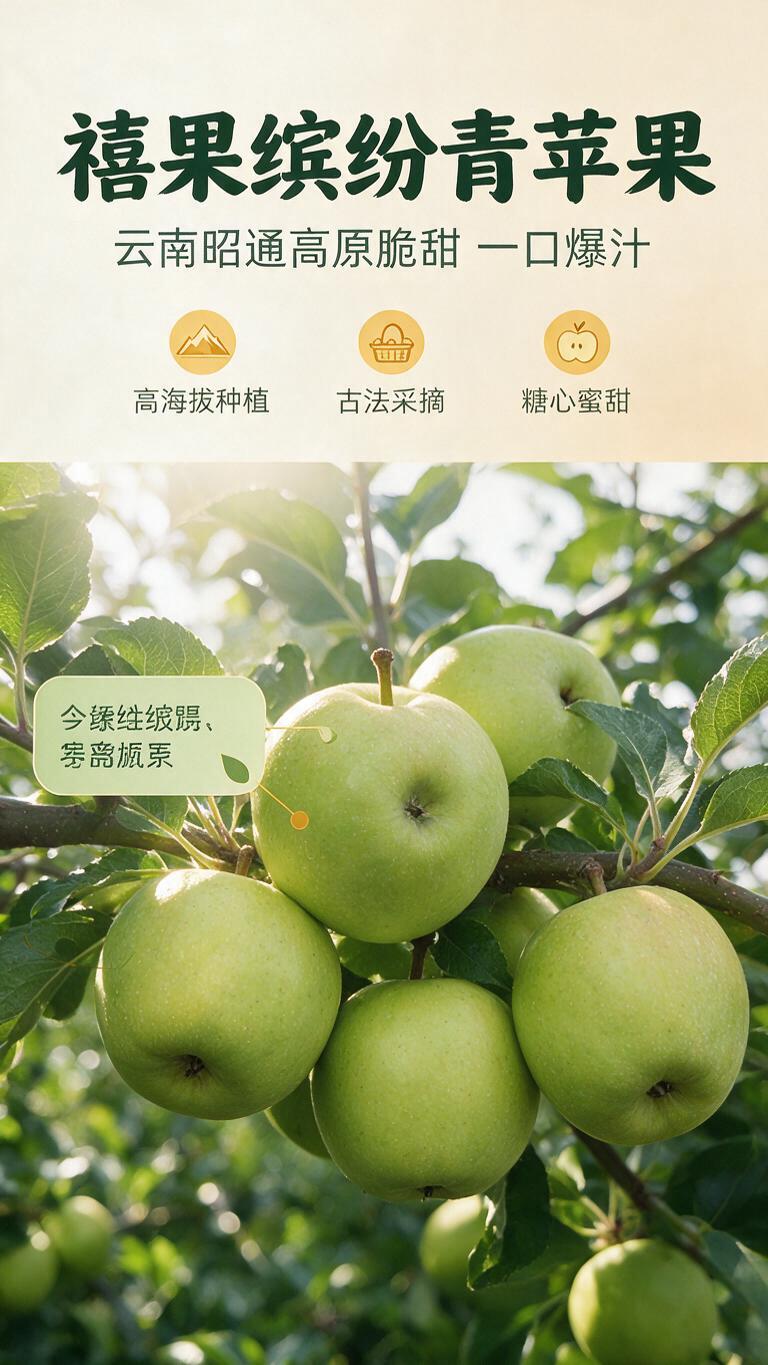 [商品] 使用【图1】挂枝青苹果作为主视觉；保留青苹果青黄渐变… - 图片创意预览