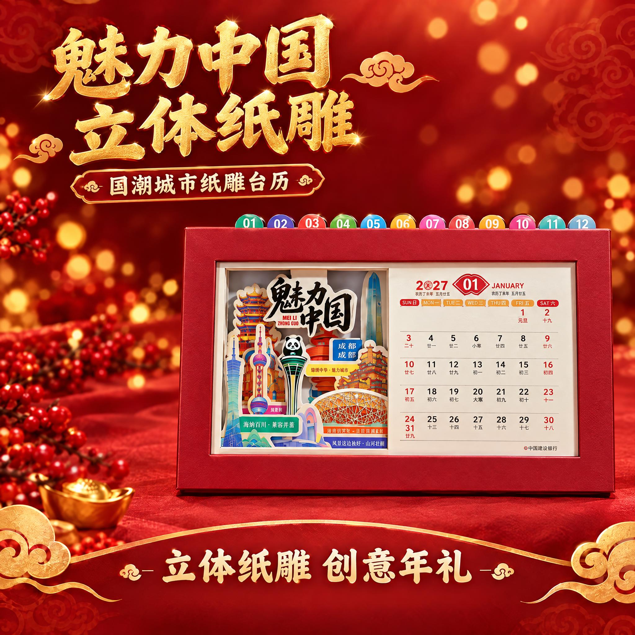 魅力中国款立体纸雕台历单独主图，淘宝主图规格1:1高清图。只保… - 图片创意预览