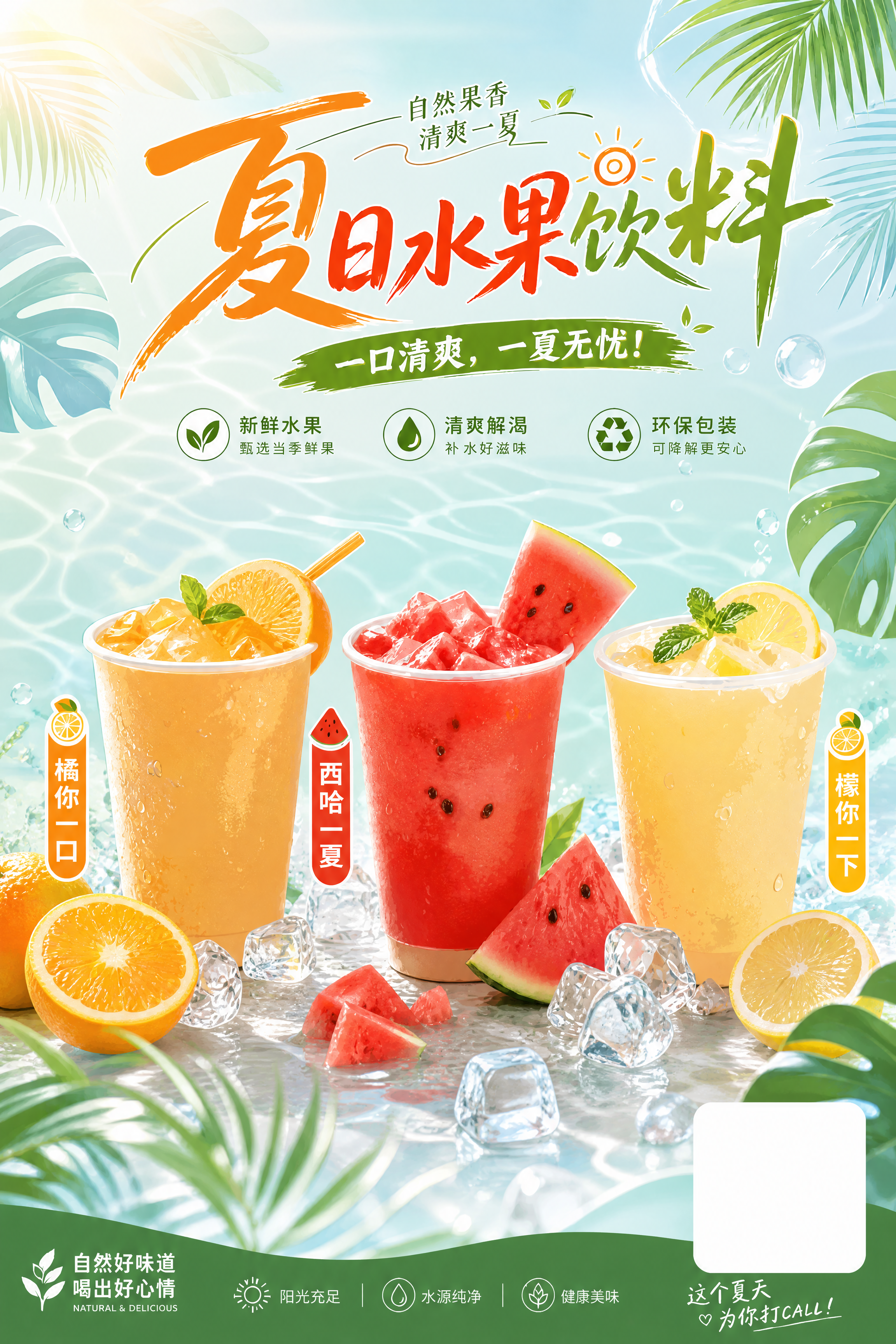 根据参考图，生成一张竖版夏日水果饮料海报，保留原有文案和产品构… - 图片创意预览